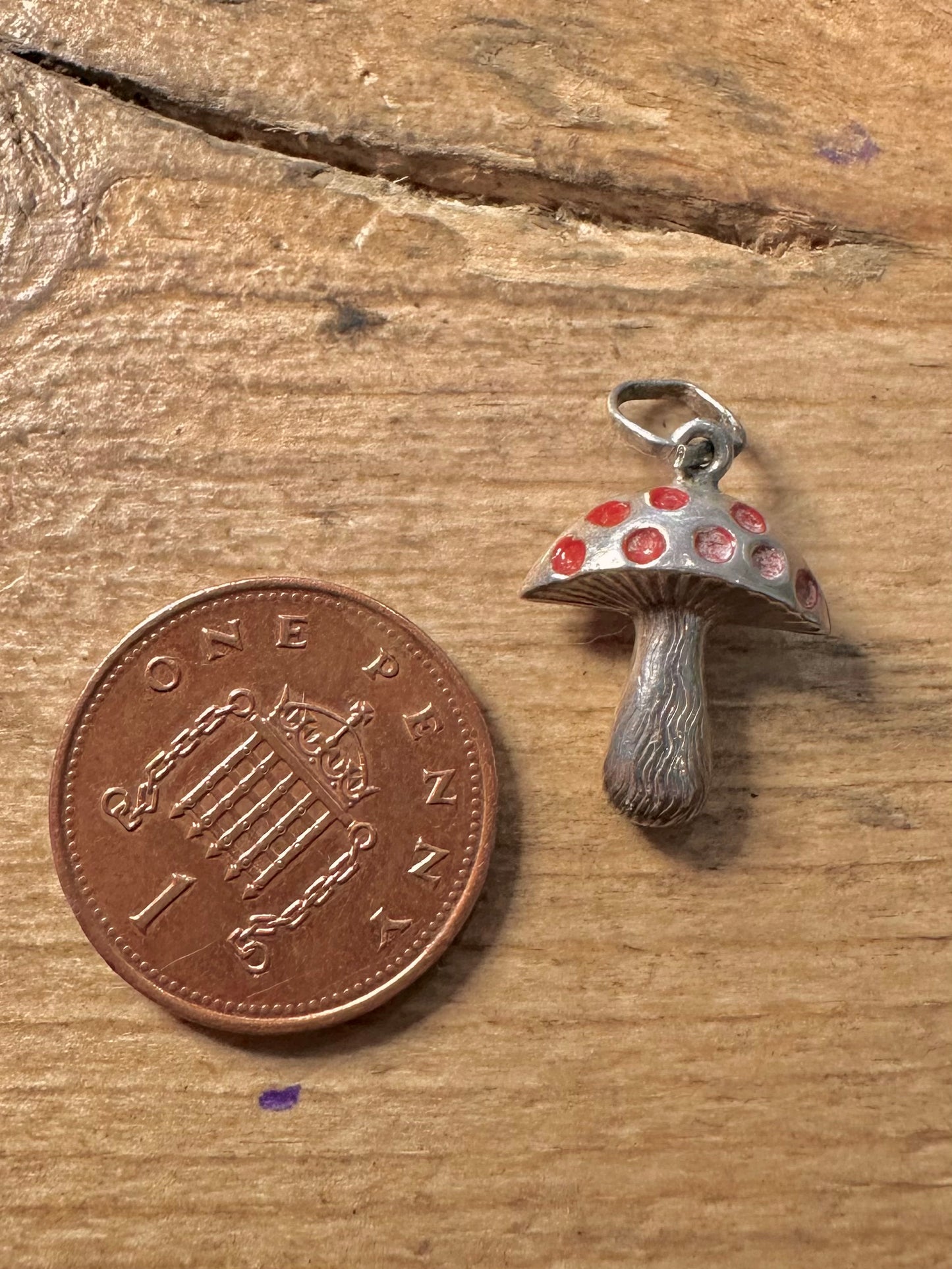 Vintage Mushroom Red Enamel 925 Silver Pendant