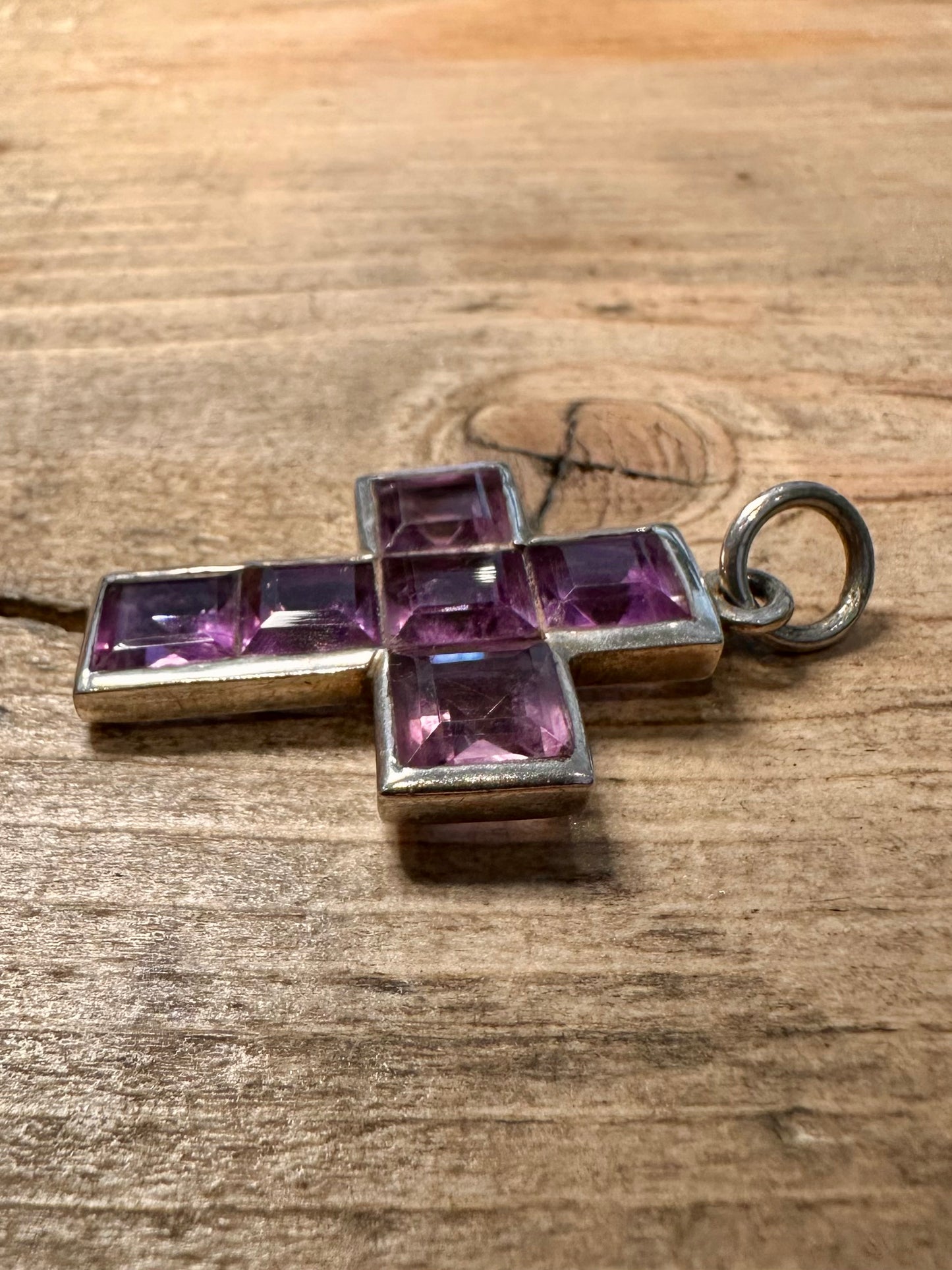 Vintage Purple Amethyst Cross 925 Silver Pendant