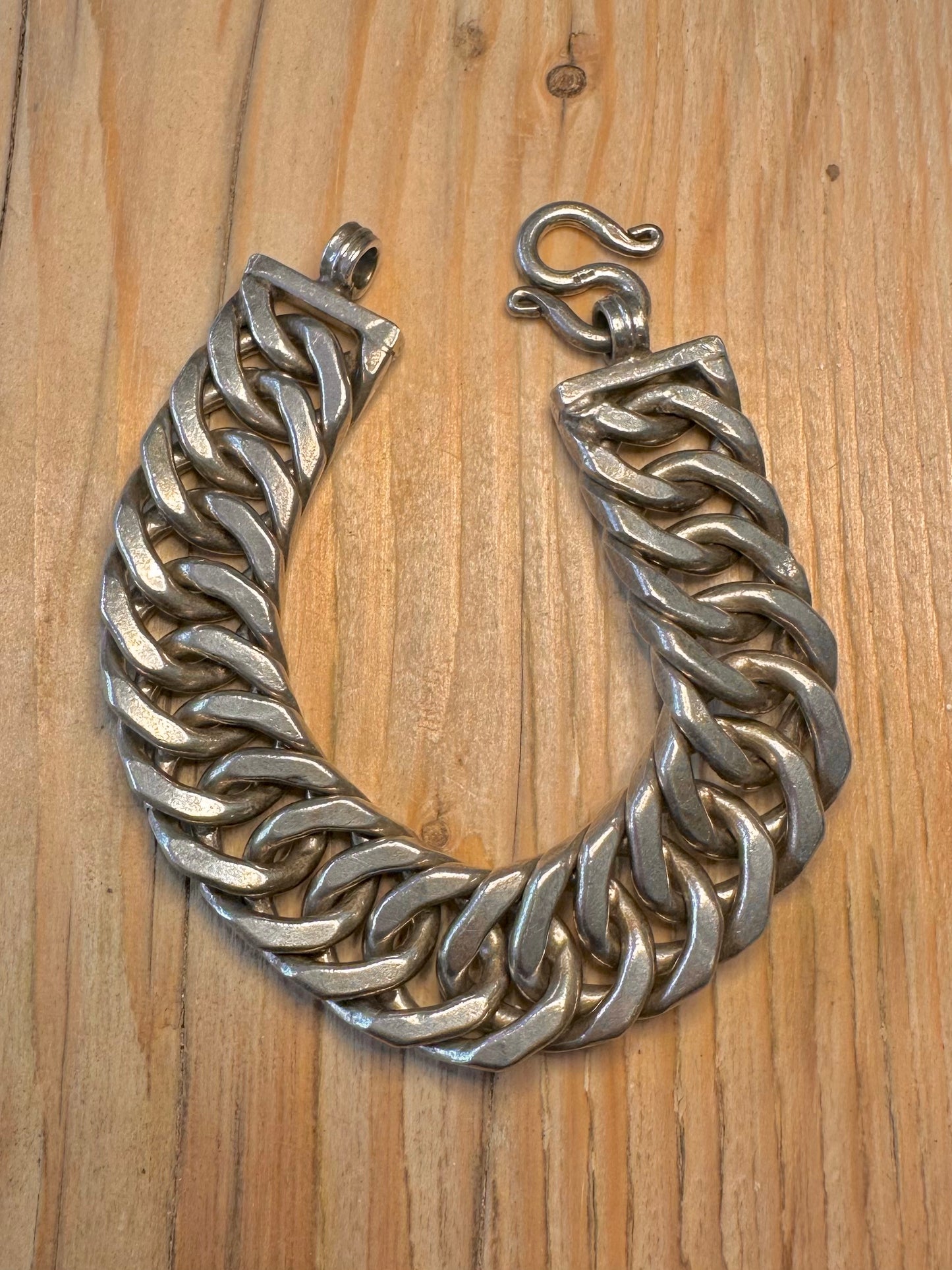 Vintage Chunky Unique Heavy Link 925 Sterling Silver 8.5 inch Bracelet