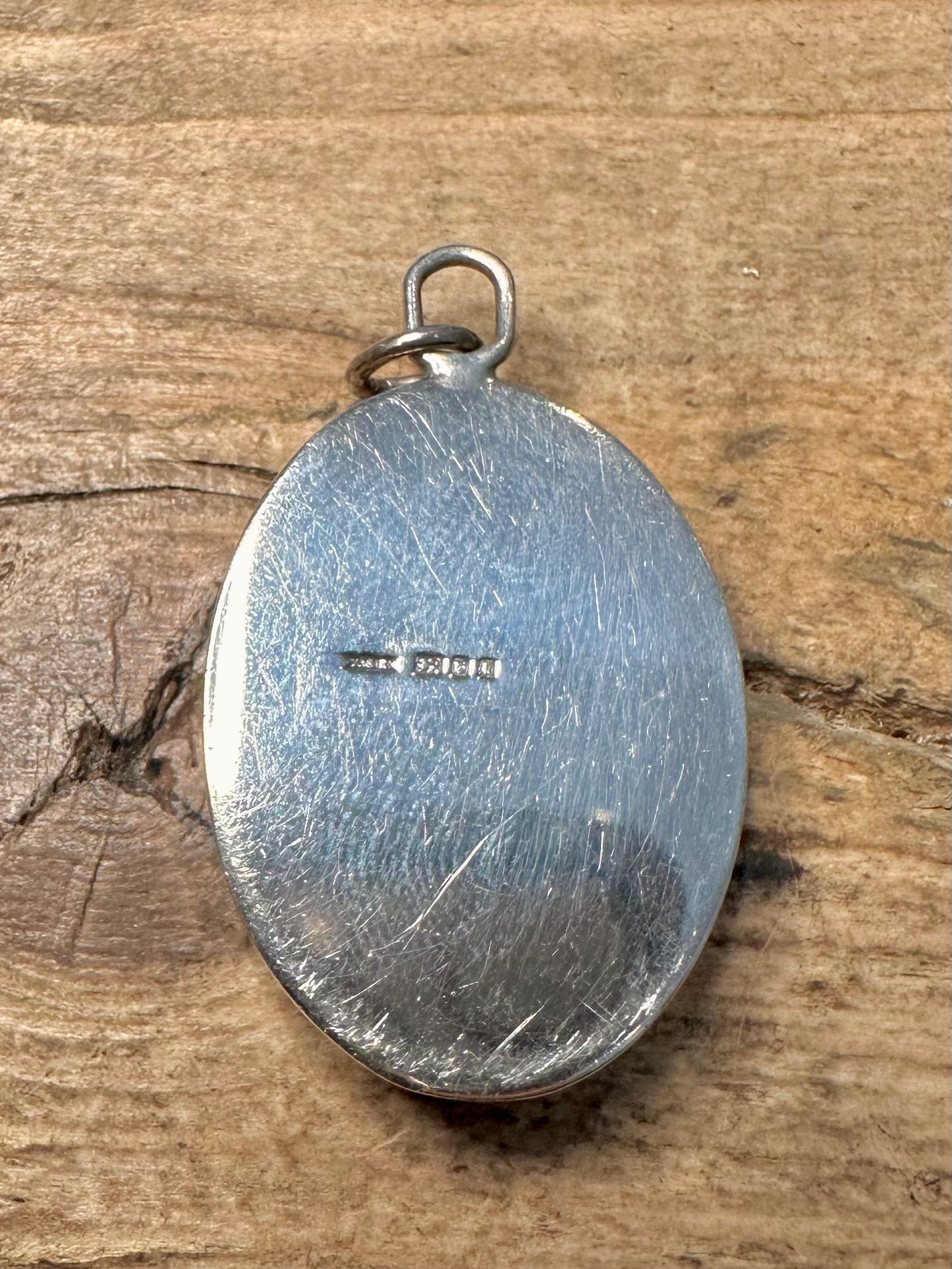 Vintage 1986 Black Agate Oval 925 Silver Pendant