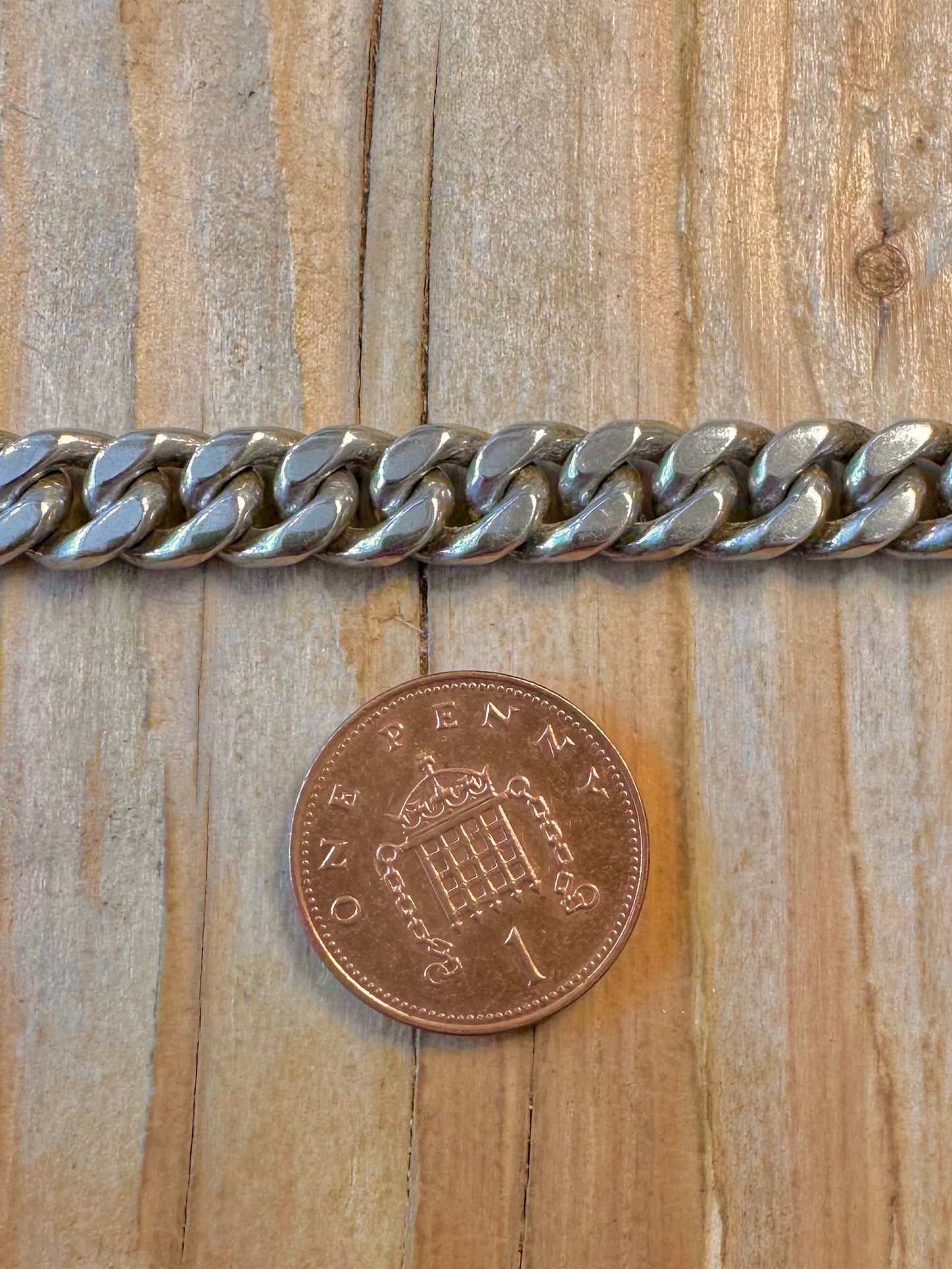 Vintage Chunky Curb Chain T Bar 925 Sterling 18.5 inch Necklace