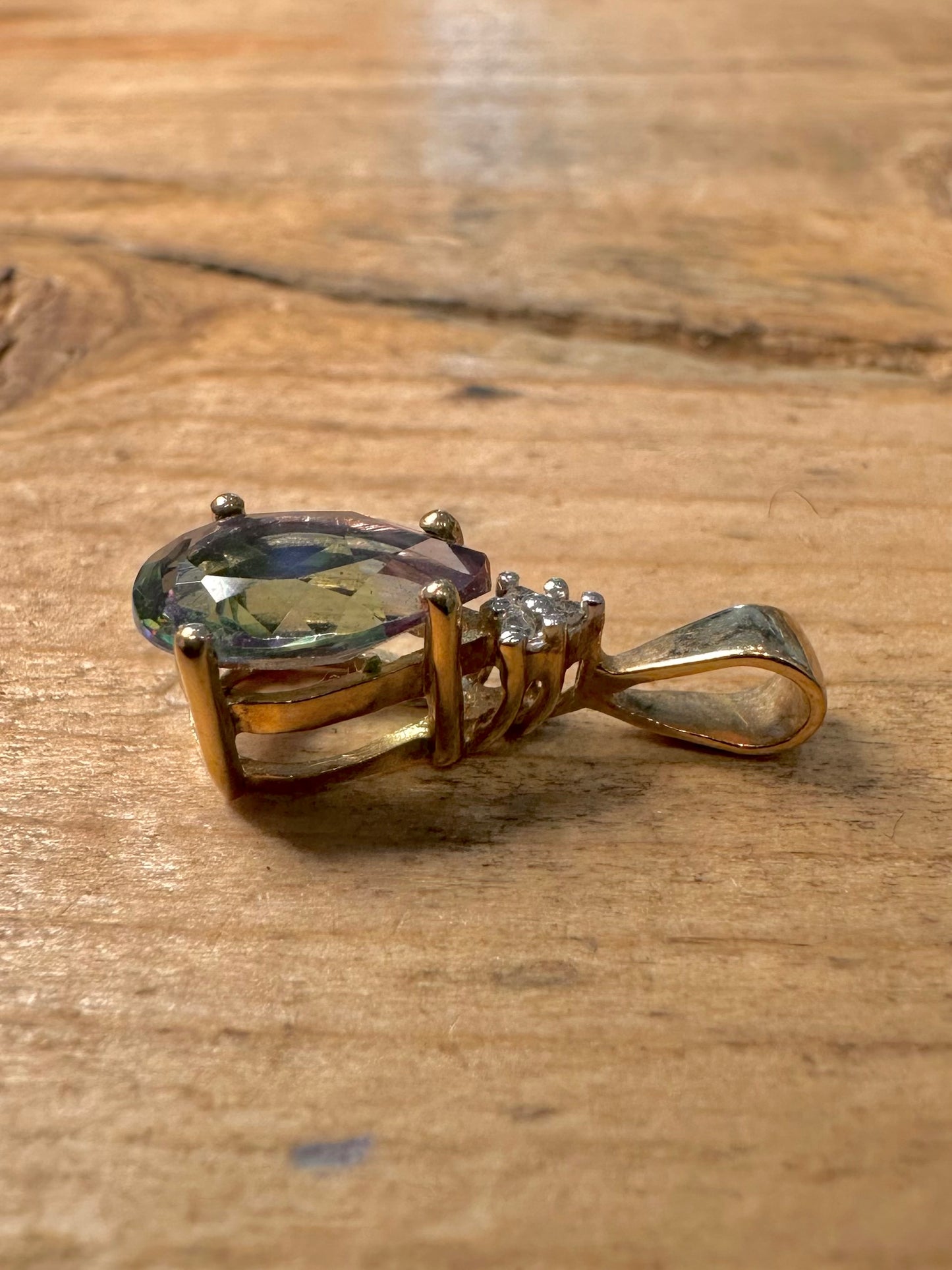 Vintage 9ct Gold Mystical Topaz and Diamond Sheffield 375 Pendant