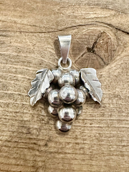 Vintage Grapes and Leaves Mexico 925 Silver Pendant