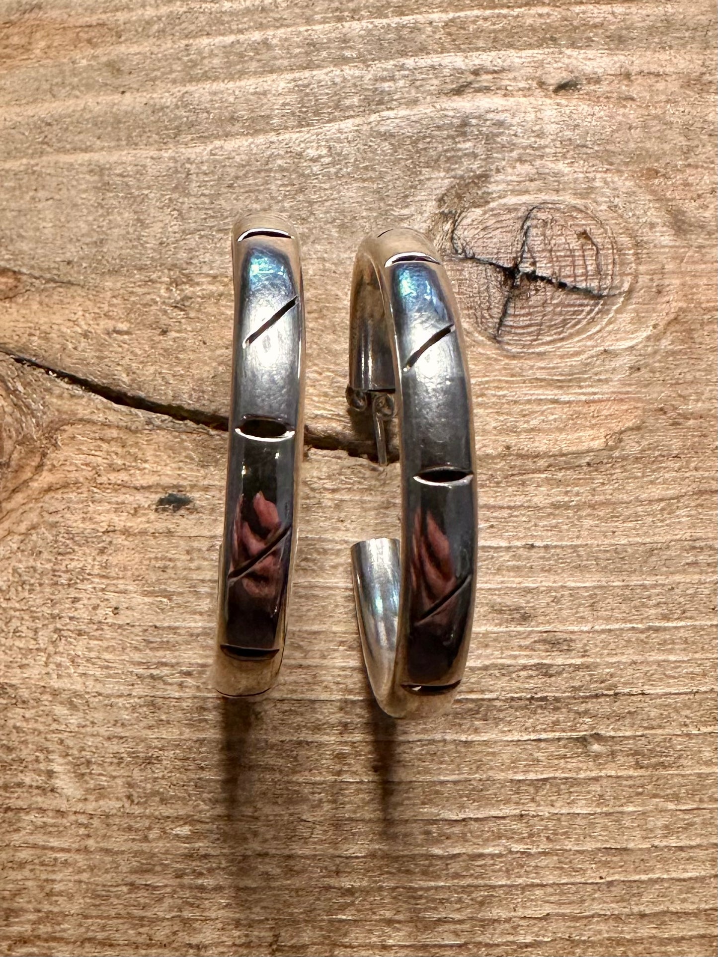 Vintage Large Chunky Engraved Hoops 925 Silver Earrings