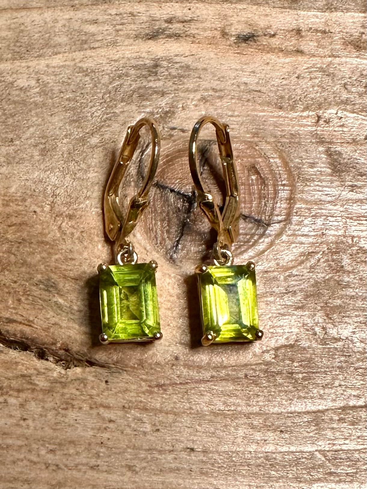 Modernist Green Gemstone Gold on 925 Silver Earrings