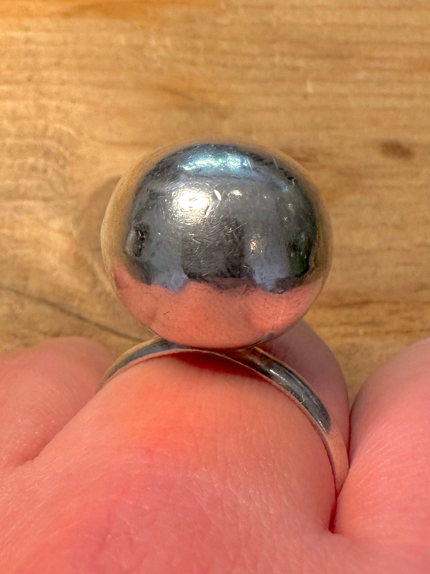 Abstract Large Ball 925 Silver Size T Ring