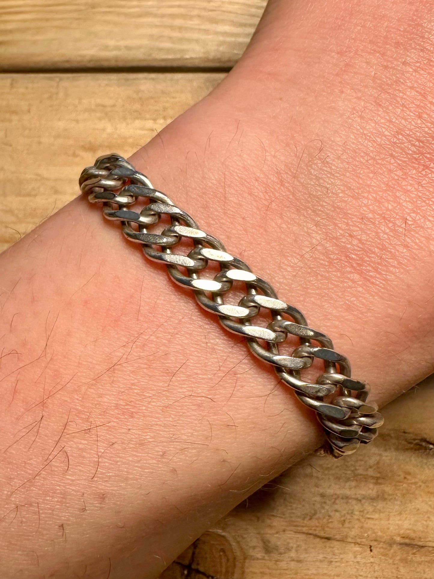Vintage Double Link Curb Chain 925 Silver 7.5 inch Bracelet