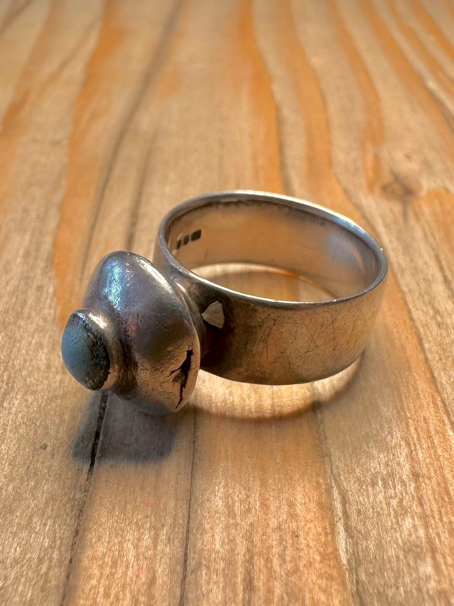 Vintage Tribal Turquoise Maker R&LB 925 Sterling Silver Size J1/2 Ring