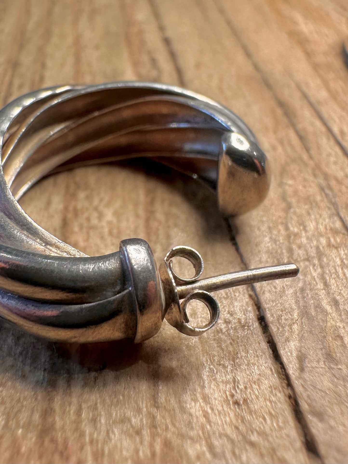 Vintage Chunky Twisted Hoops 925 Sterling Silver Earrings