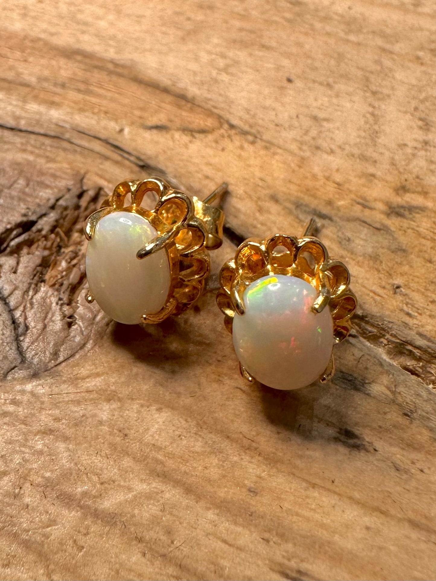 Vintage Opal Gold on 925 Silver Stud Earrings