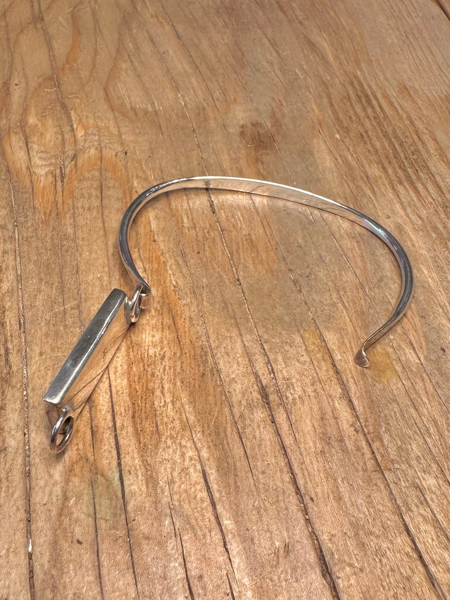 Modernist Rectangle Turquoise Bar 925 Sterling Silver Bangle