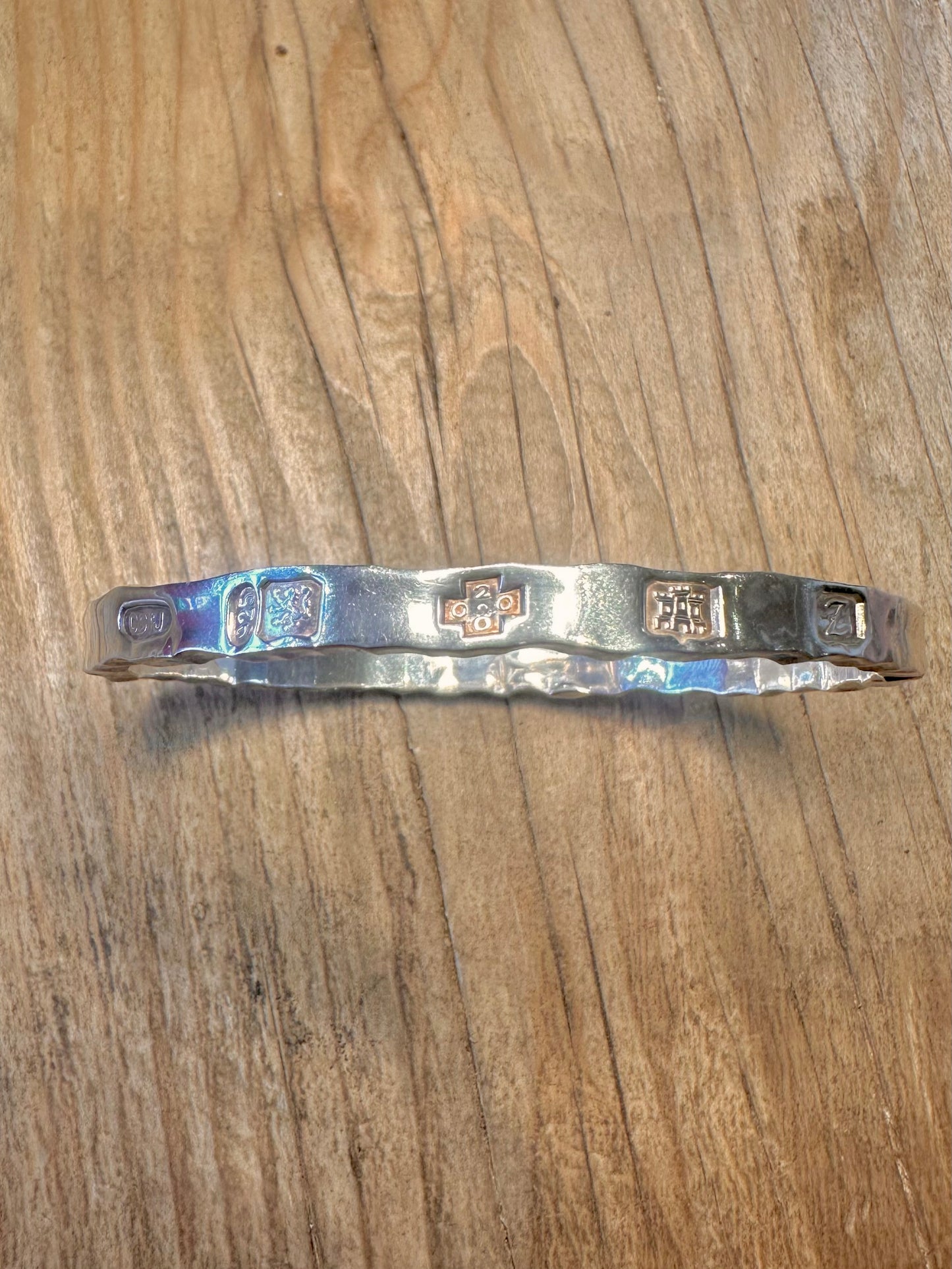 Abstract 2000 Hammered 925 Sterling Silver Hallmarked Bangle