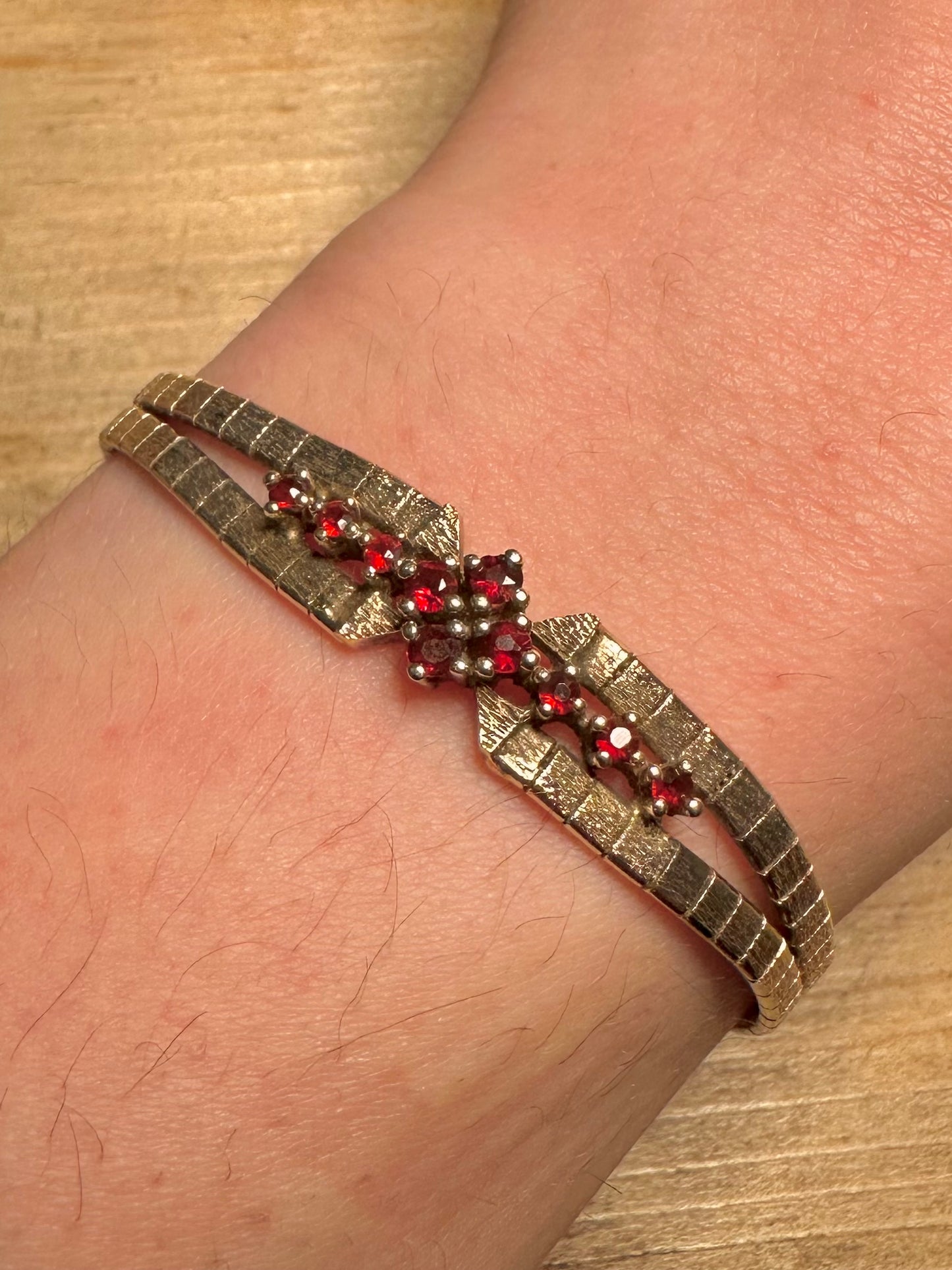 Vintage Garnet Gold on 925 Silver 6.5 inch Bracelet
