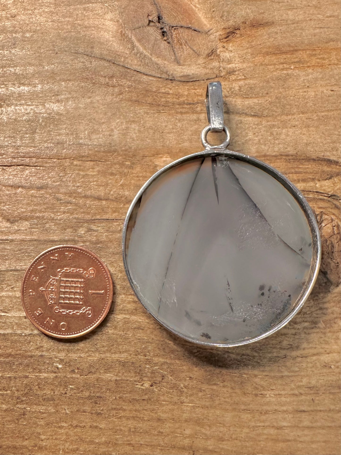 Vintage Dendrite Circle 925 Silver Pendant
