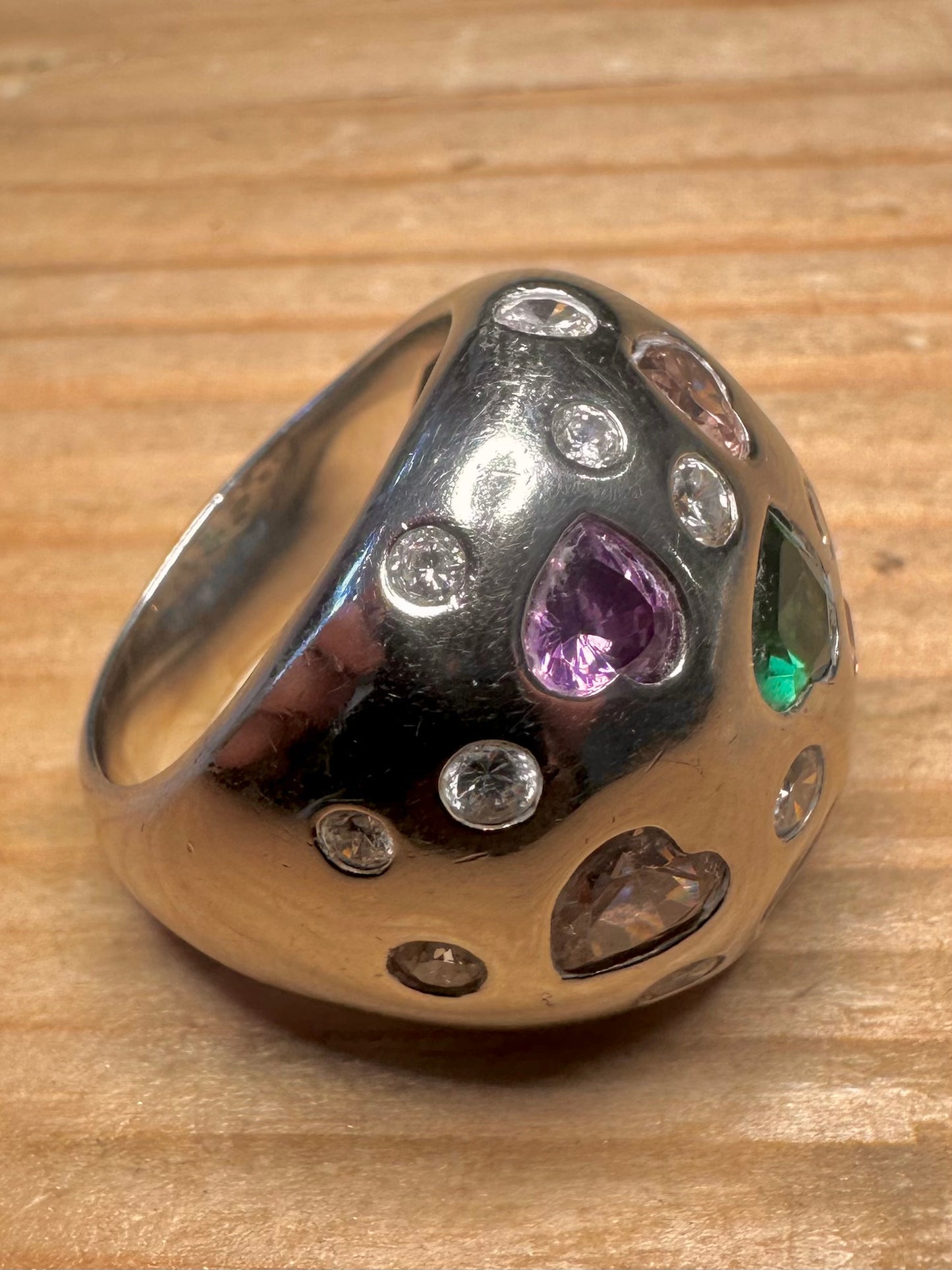 Bella Étoile Multi Gemstone Dome Hearts 925 Sterling Silver Size P1/2 Ring