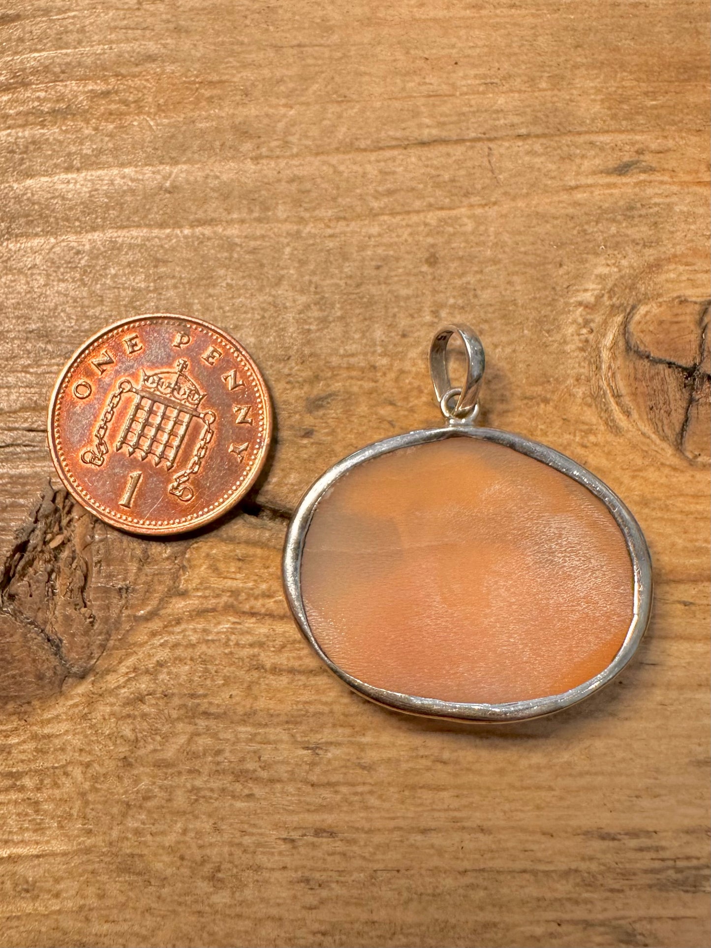 Vintage Hand Caved House Scene Cameo 925 Silver Pendant