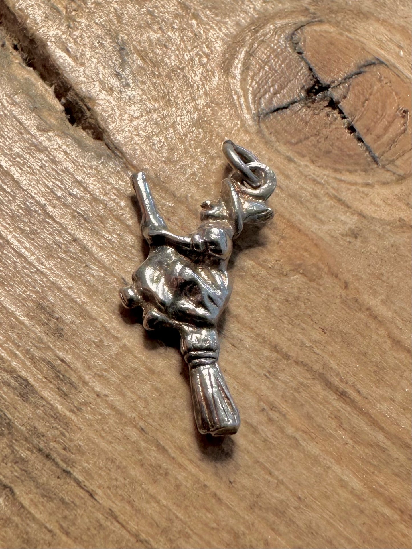 Vintage Witch Riding a Broom 925 Silver Charm Pendant