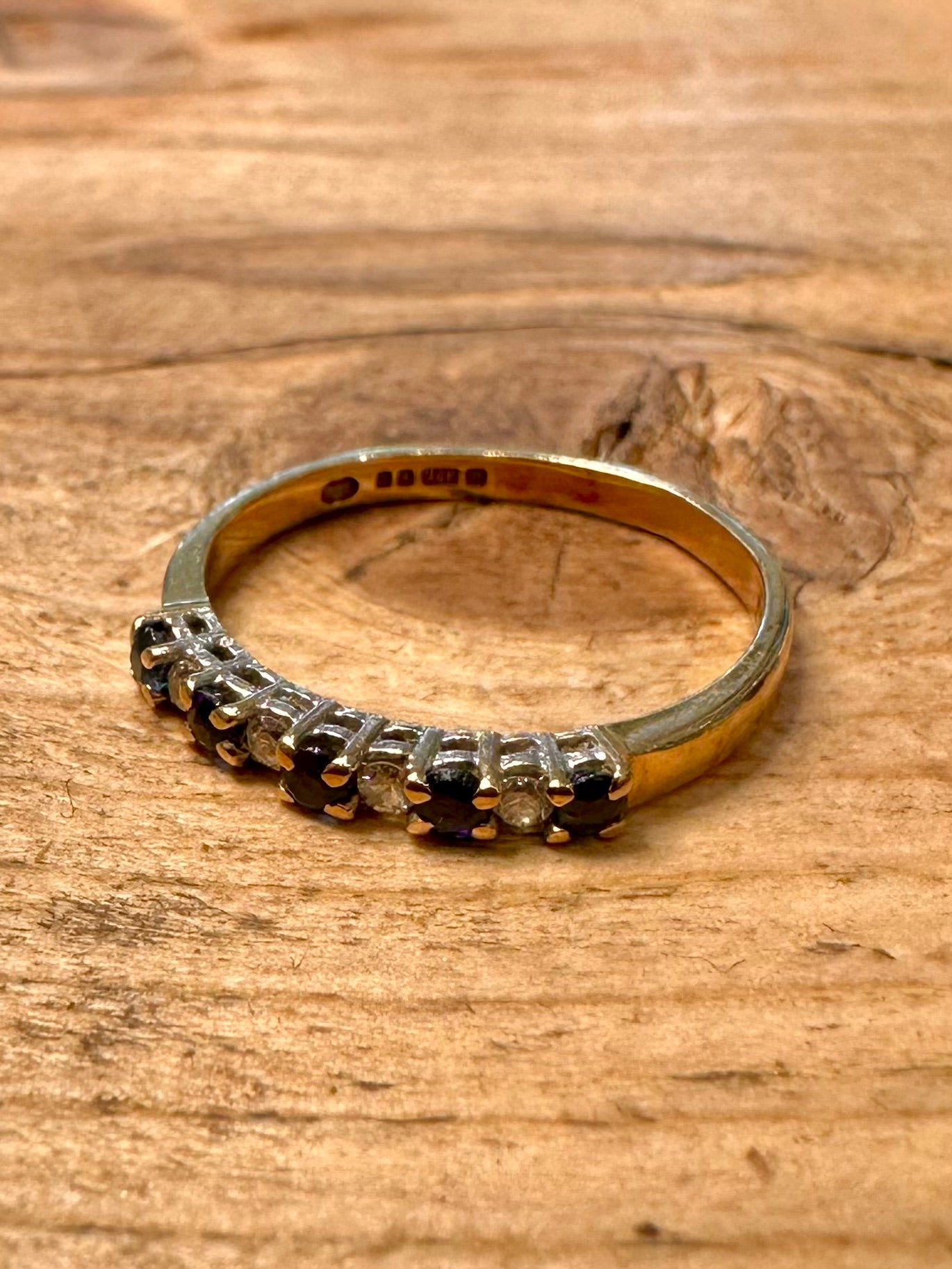 Vintage 1989 9ct Gold Sapphire and Diamond 375 Size L Ring