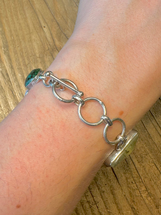 Multi Gemstone Chunky T Bar Clasp 6 to 7.5 inch Bracelet