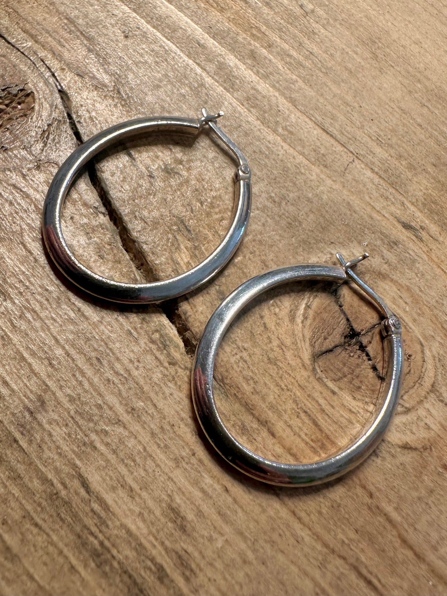 Vintage Oval Hoop 925 Silver Earrings