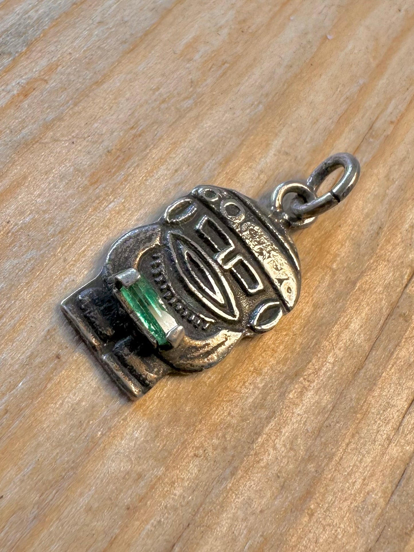 Vintage Aztec Mayan Figure Green Stone 900 Silver Pendant