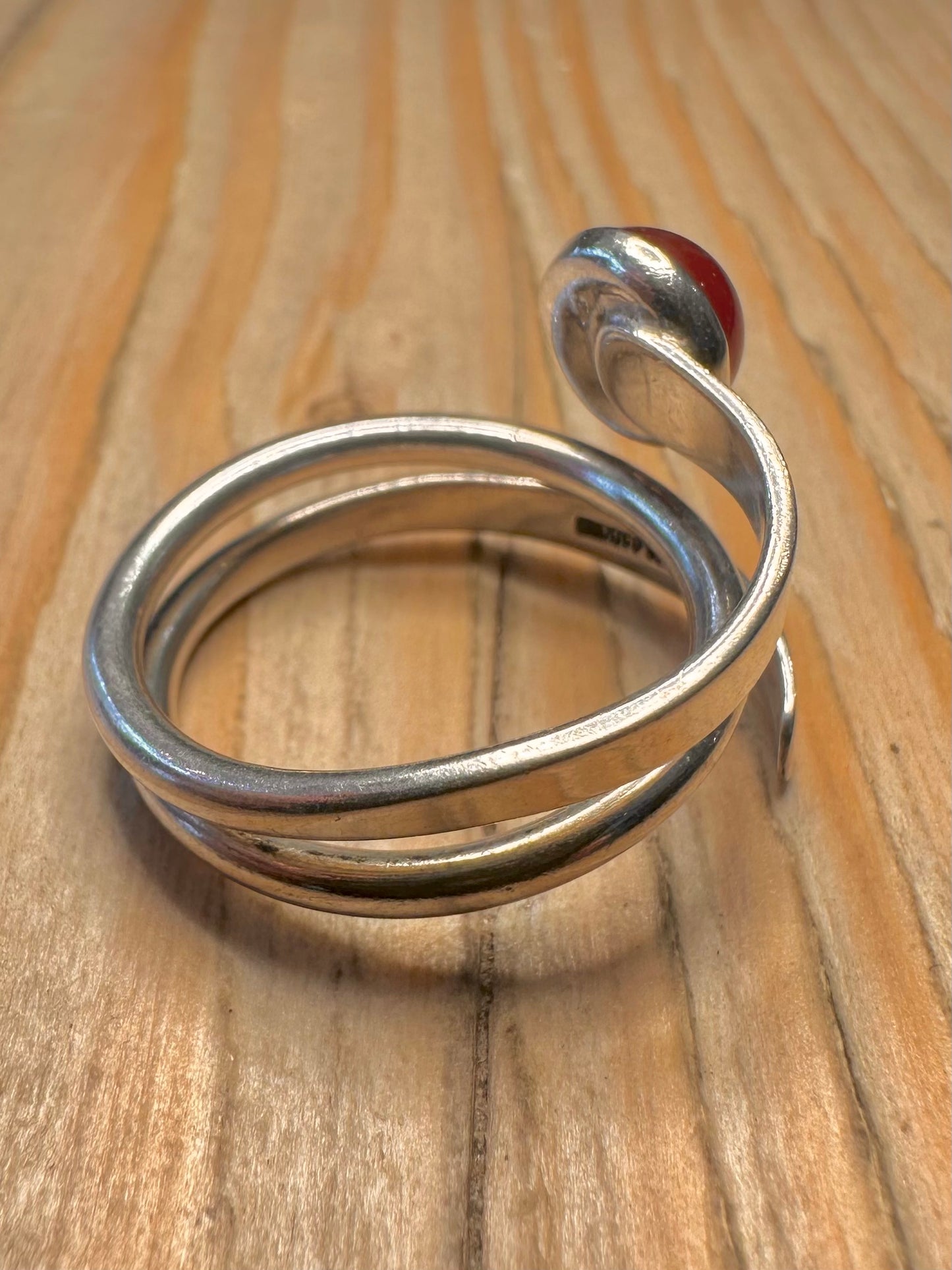 Modernist Carnelian Layer 925 Sterling Silver Mexico Size T Ring