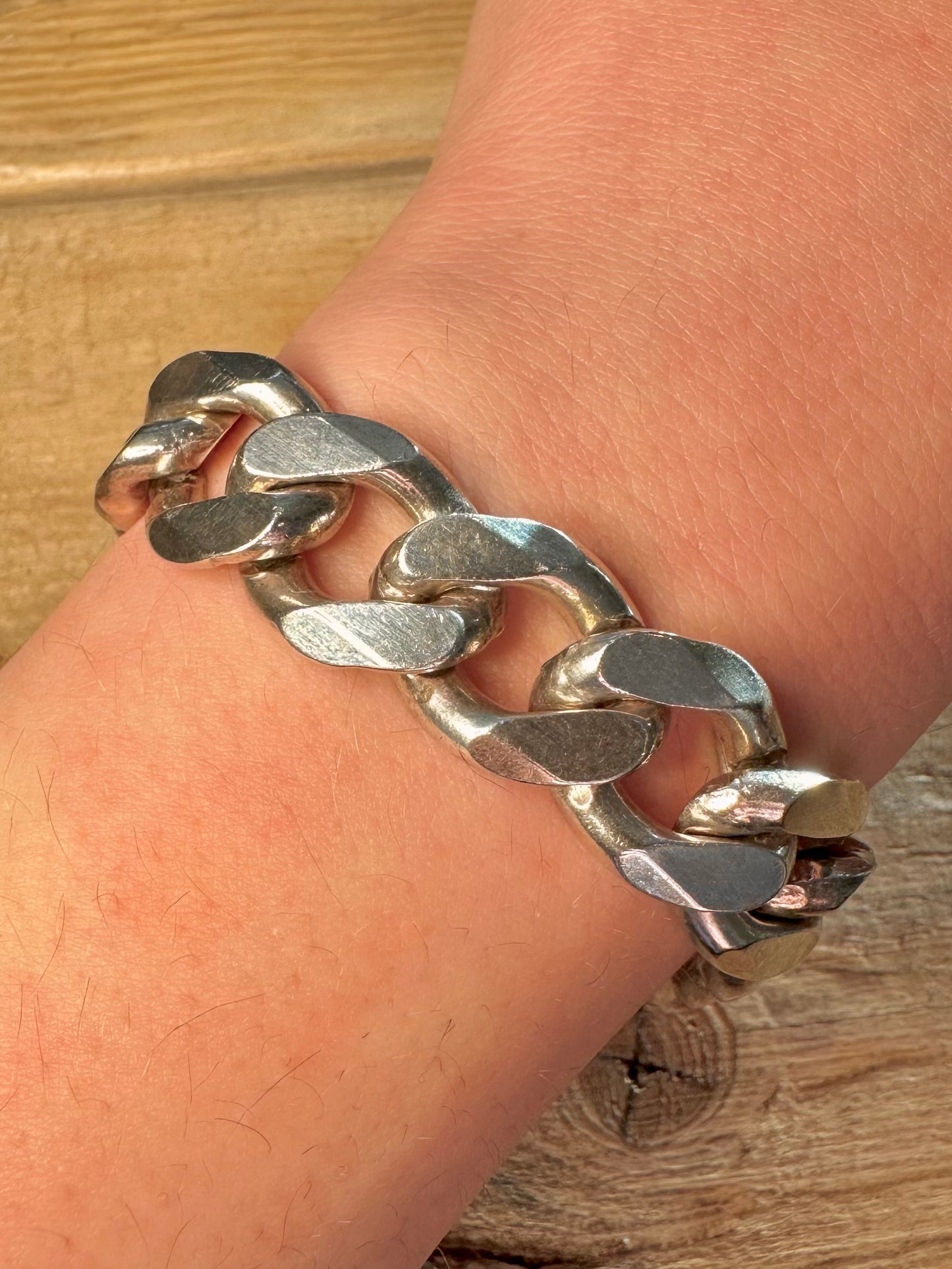 Vintage Chunky Curb Chain 925 Silver 9 inch Bracelet