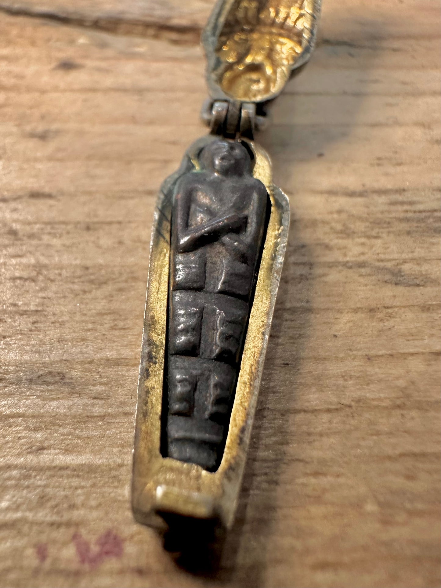 Vintage Rare Sarcophagus with Mummy inside 925 Silver Copper inside Pendant