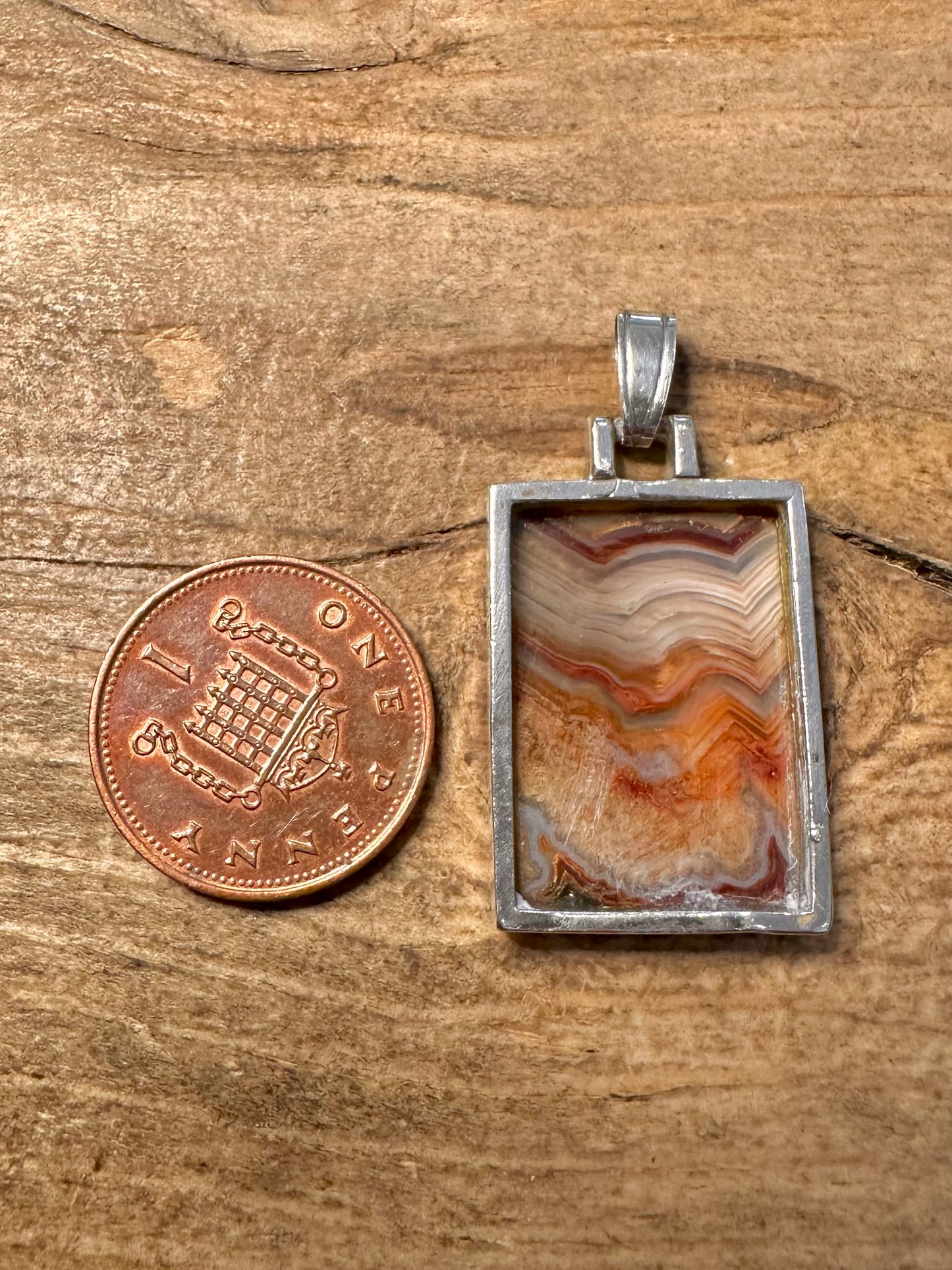 Vintage 1980 Banded Agate 925 Silver Pendant