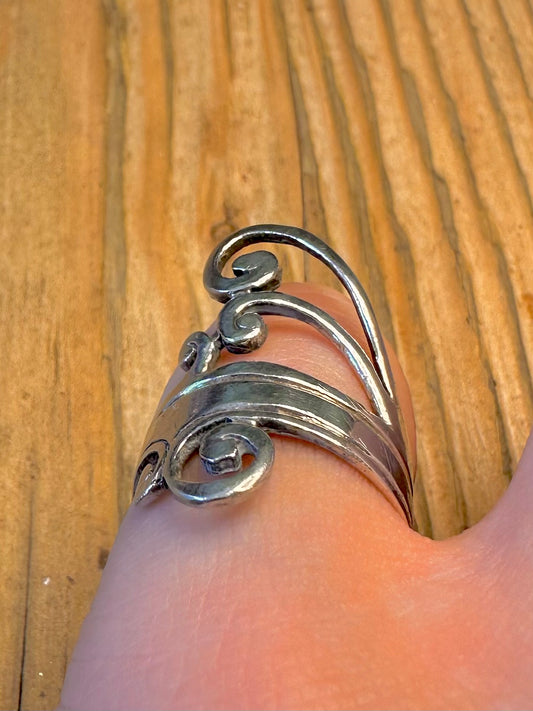 Boho Style Swirl 925 Sterling Silver Size N Ring