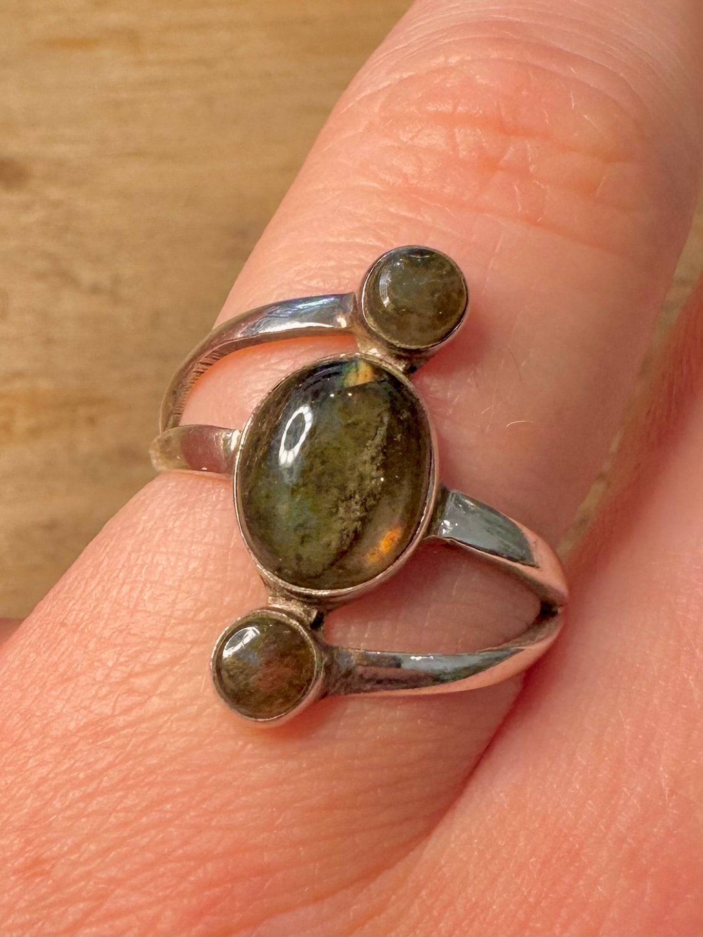 Modernist Labradorite 925 Silver Size Q Ring