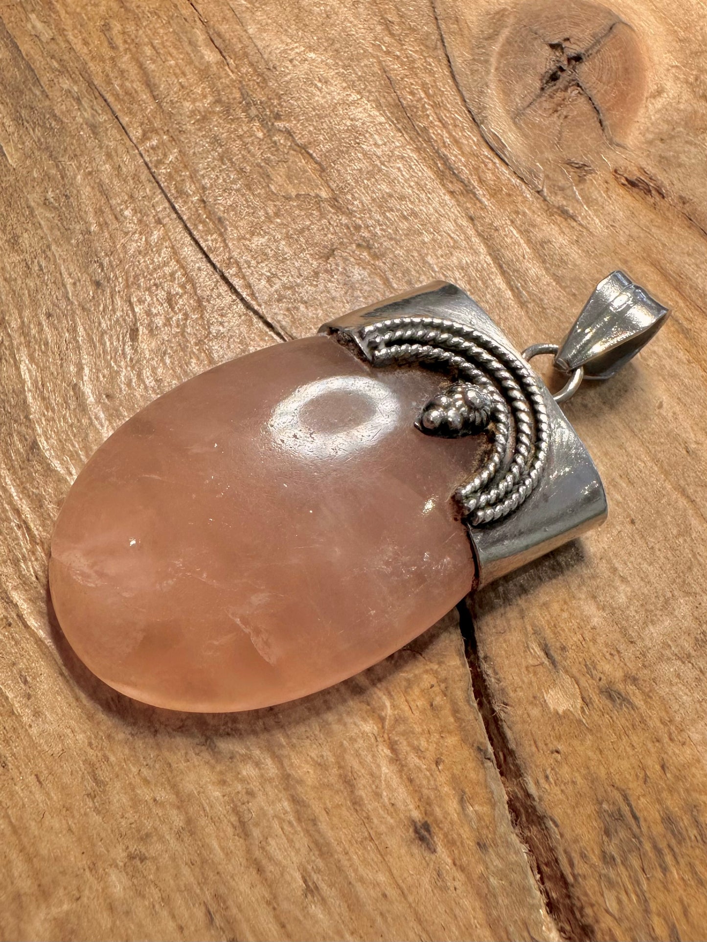 Vintage Rose Quarts Tribal 925 Silver Pendant