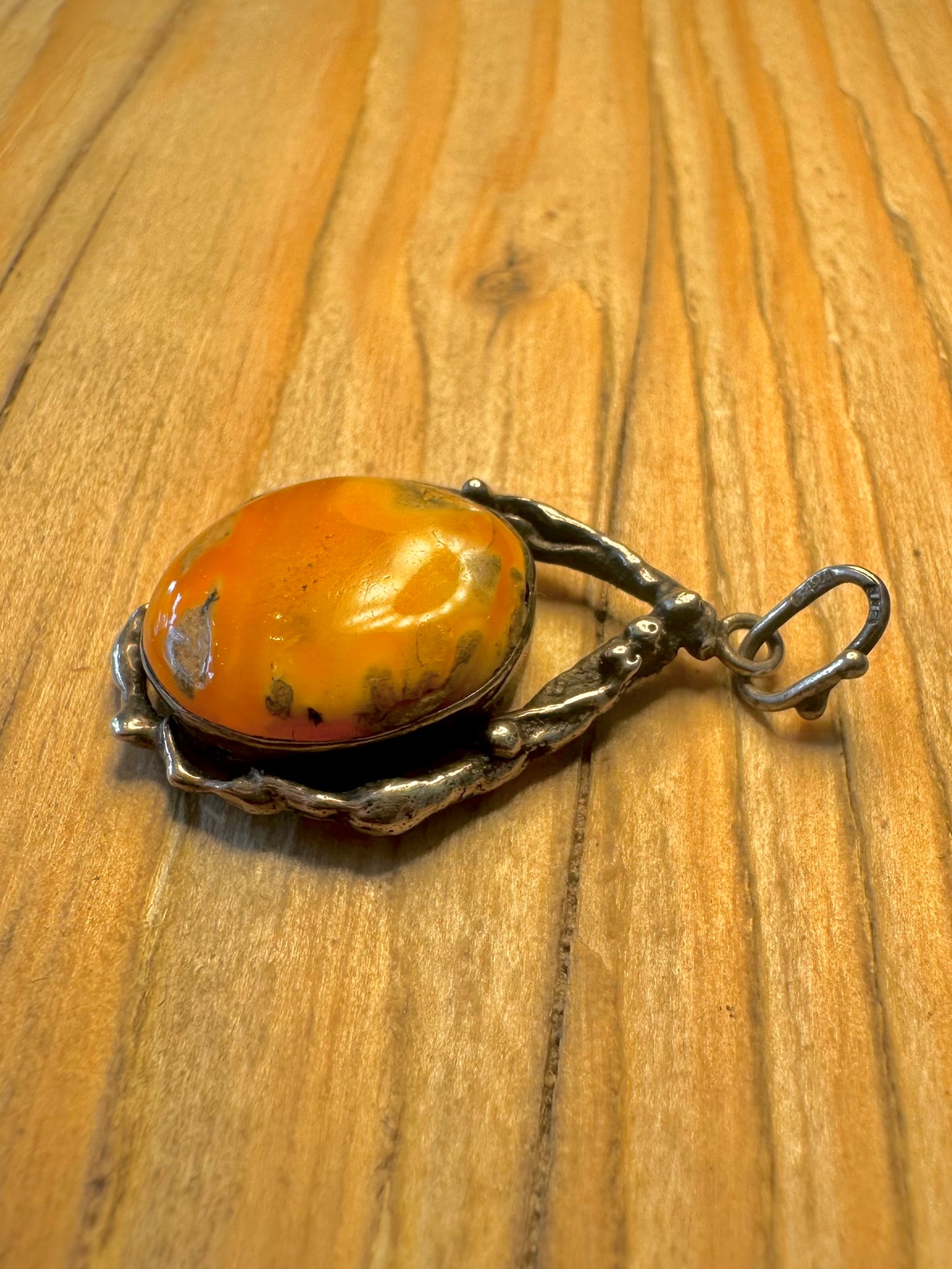 Vintage Yellow Orange Jasper 925 Sterling Silver Pendant