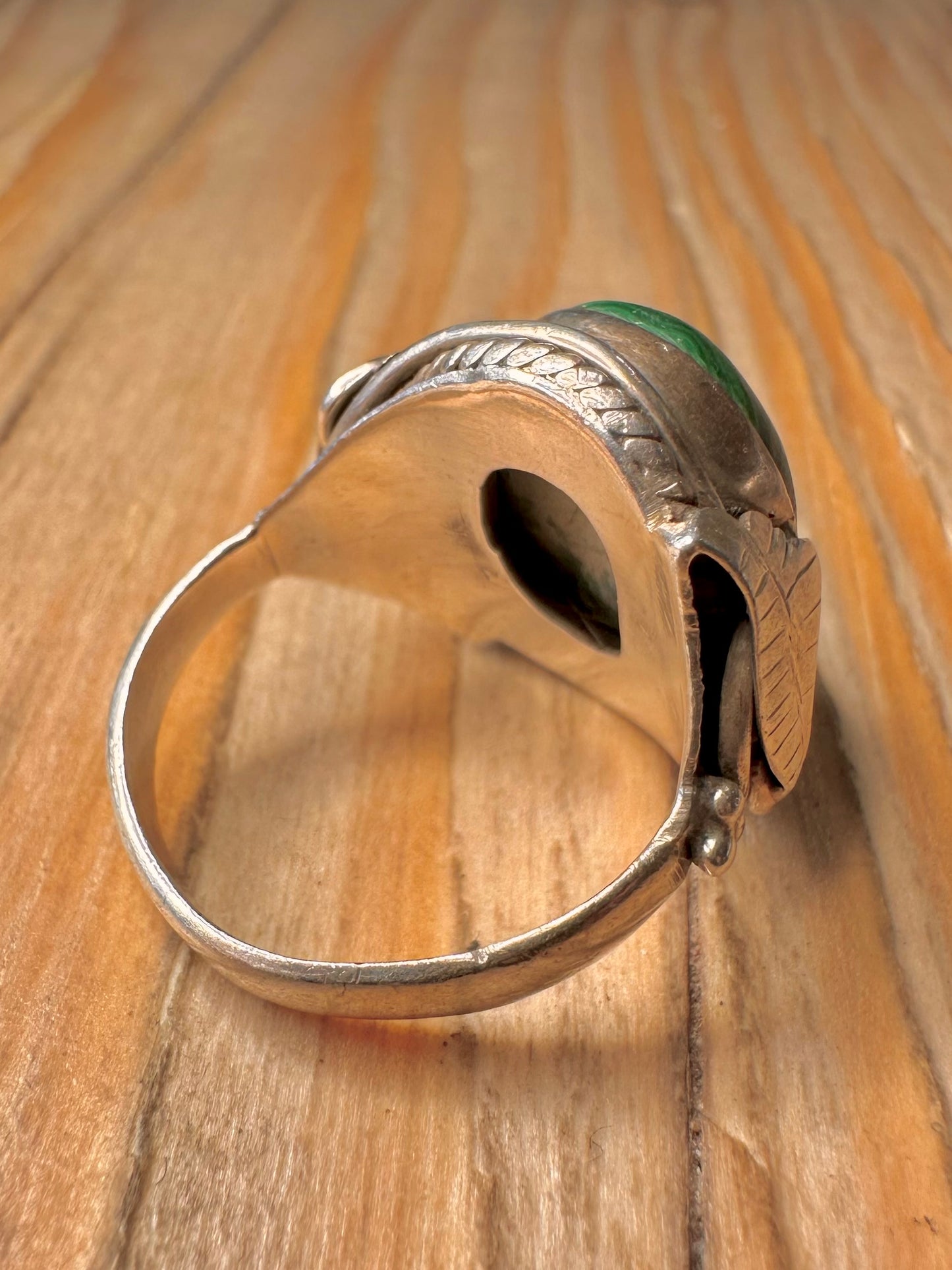 Vintage Navajo Malachite 925 Sterling Silver Size P Ring