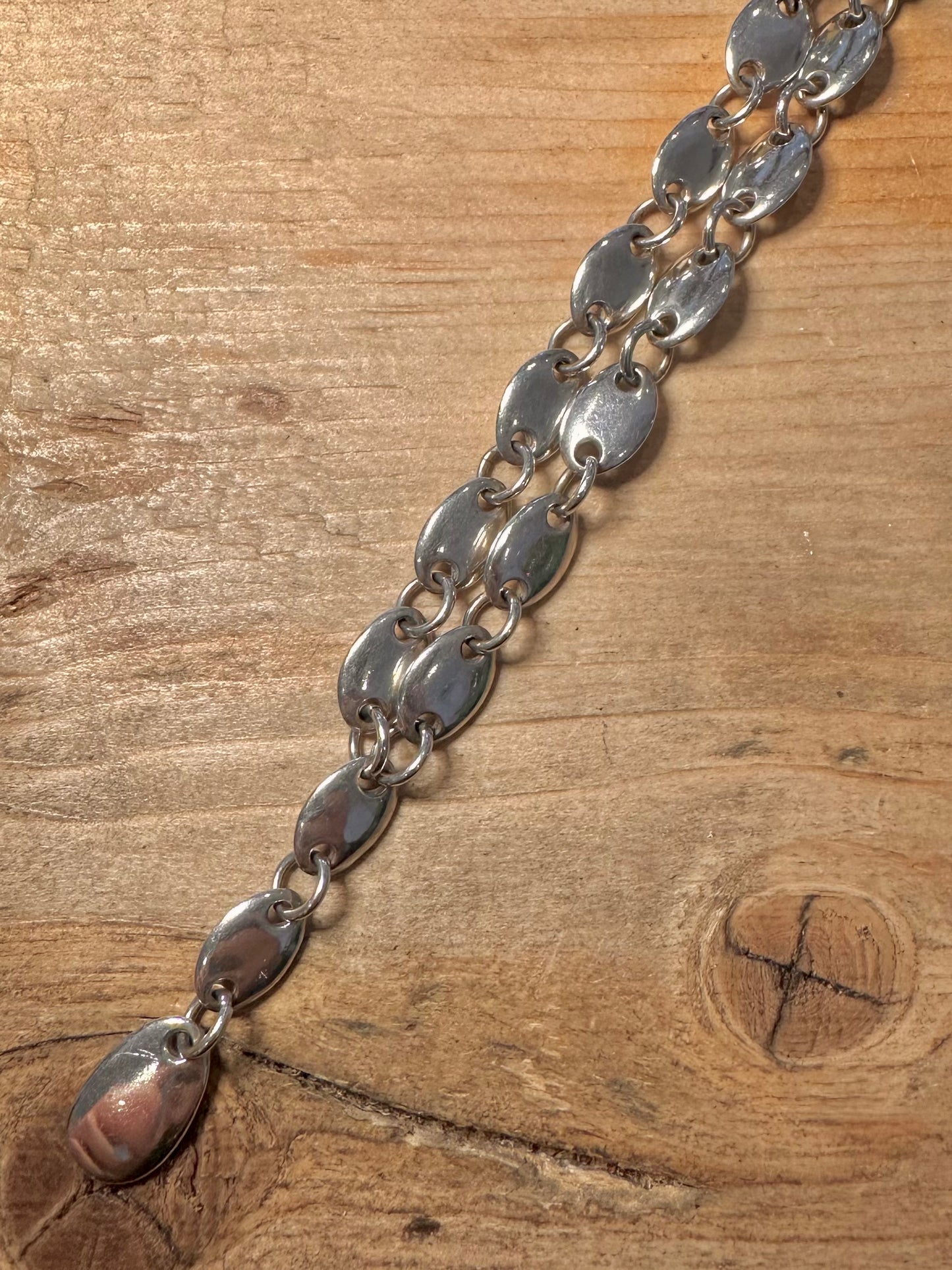 Abstract 1998 Pebble Link 925 Silver 16.5 to 17.5 inch Necklace