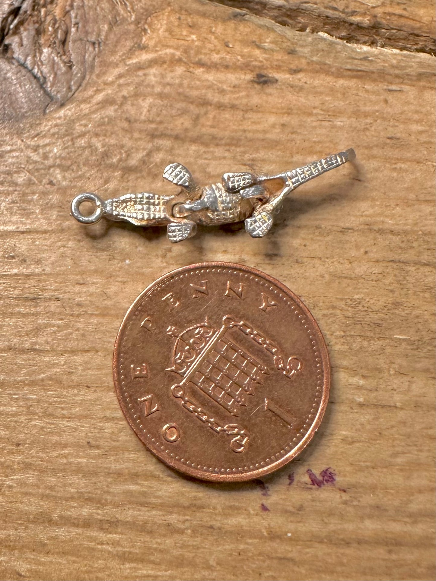 Vintage Articulated Crocodile 925 Silver Charm Pendant