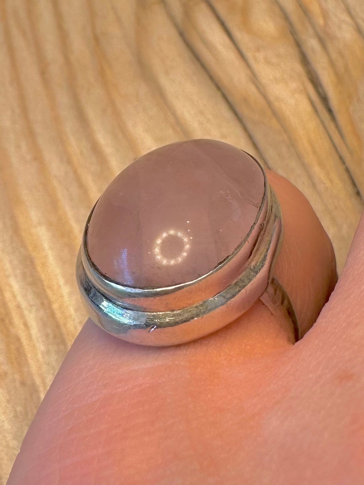 Vintage Rose Quarts Oval 925 Silver Size N1/2 Ring