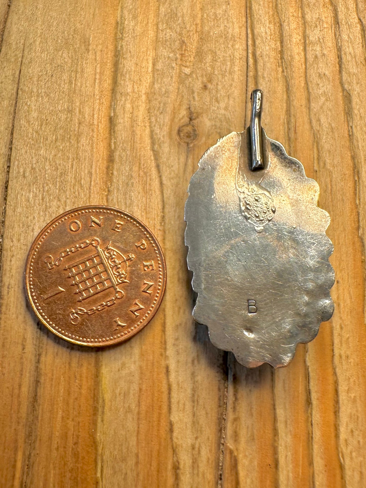 Vintage Navajo Green Turquoise 925 Sterling Silver Maker B Pendant