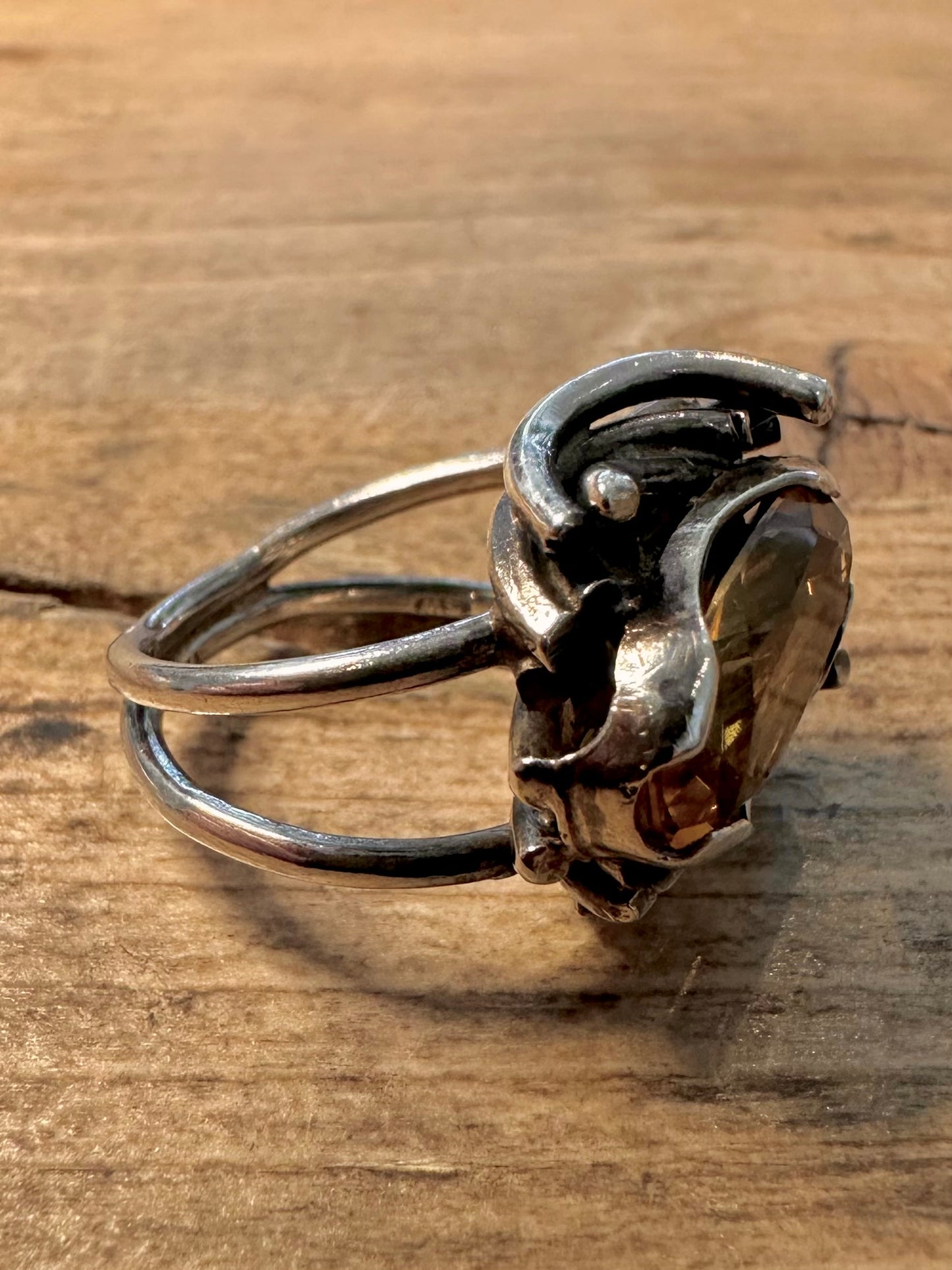 Modernist 1967 Citrine Maker SW 925 Silver Size L Ring