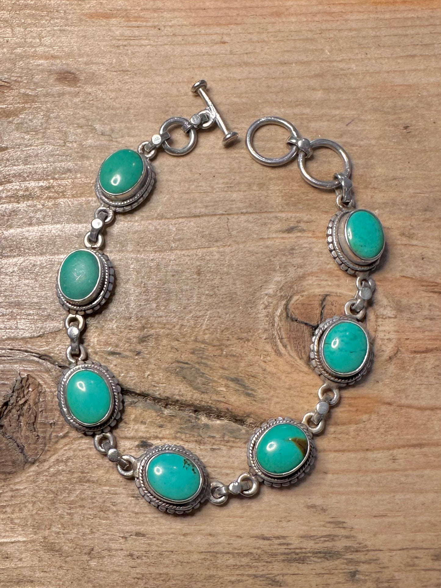 Vintage Turquoise Tribal T Bar Clasp 925 Silver 7 to 7.5 inch Bracelet