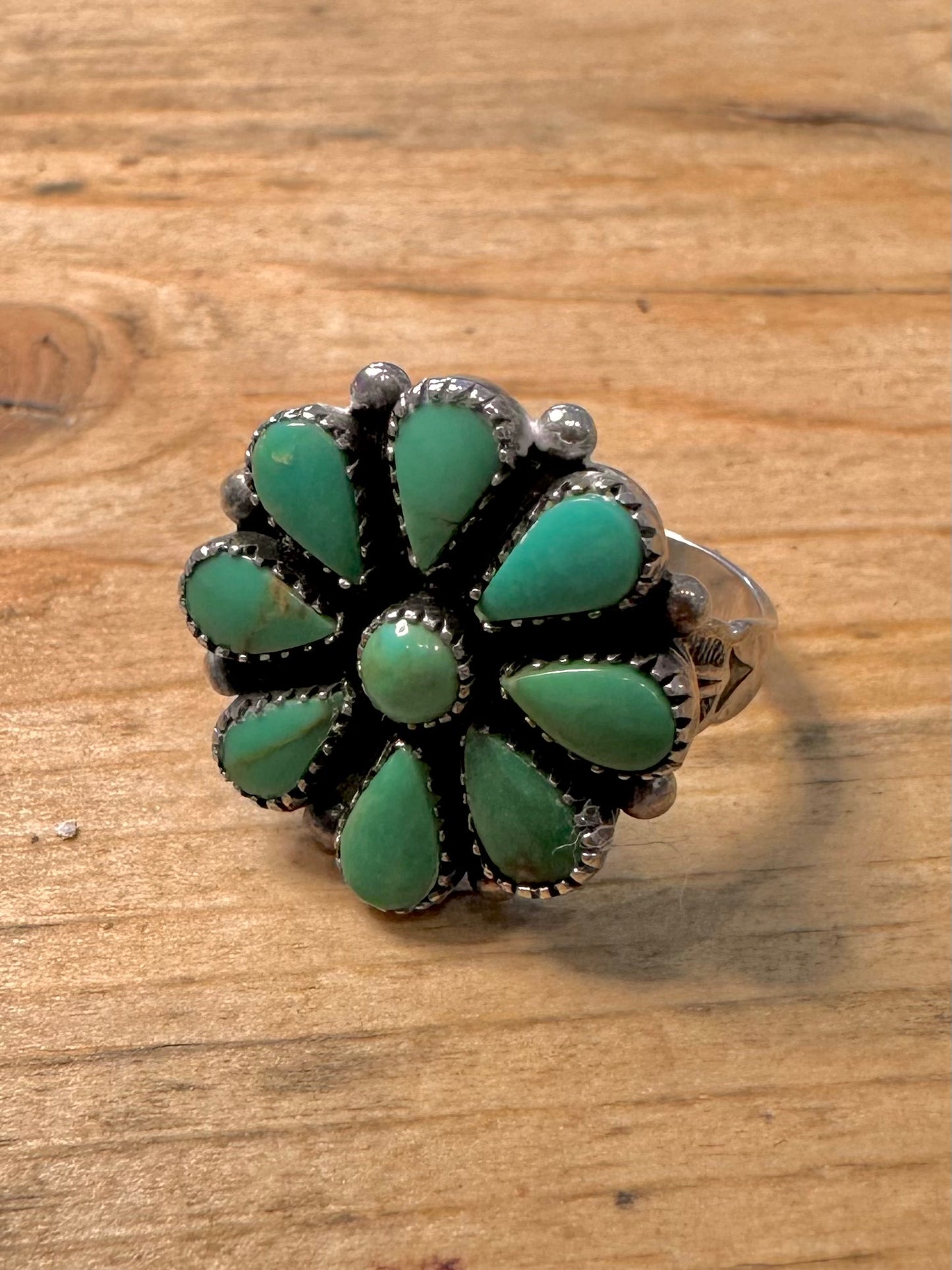 Vintage Native American Turquoise Flower 925 Silver Size N1/2 Ring