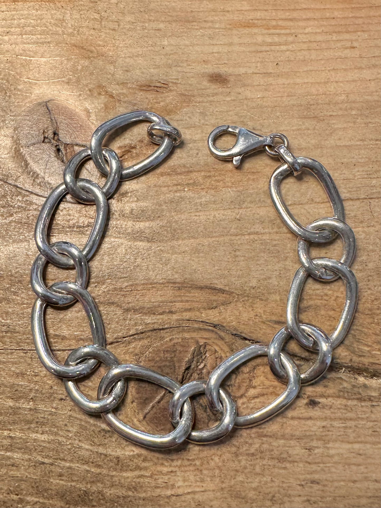 Modernist Large Links 925 Silver 7.3 inch Bracelet