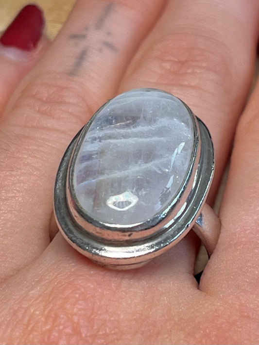 Oval Moonstone 925 Sterling Silver Size R Ring