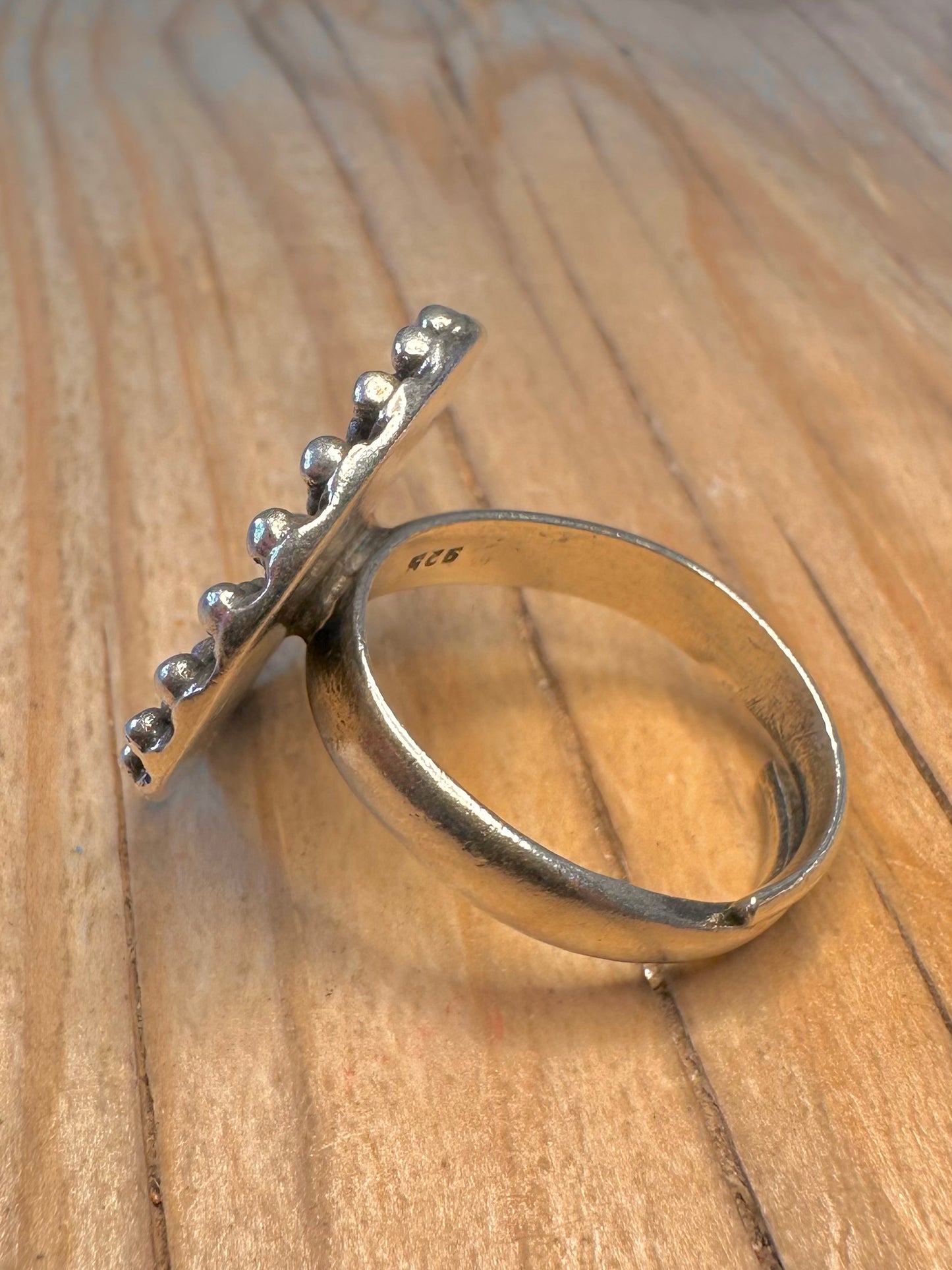 Vintage Disc Tribal Oxides 925 Sterling Silver Adjustable Size S Ring
