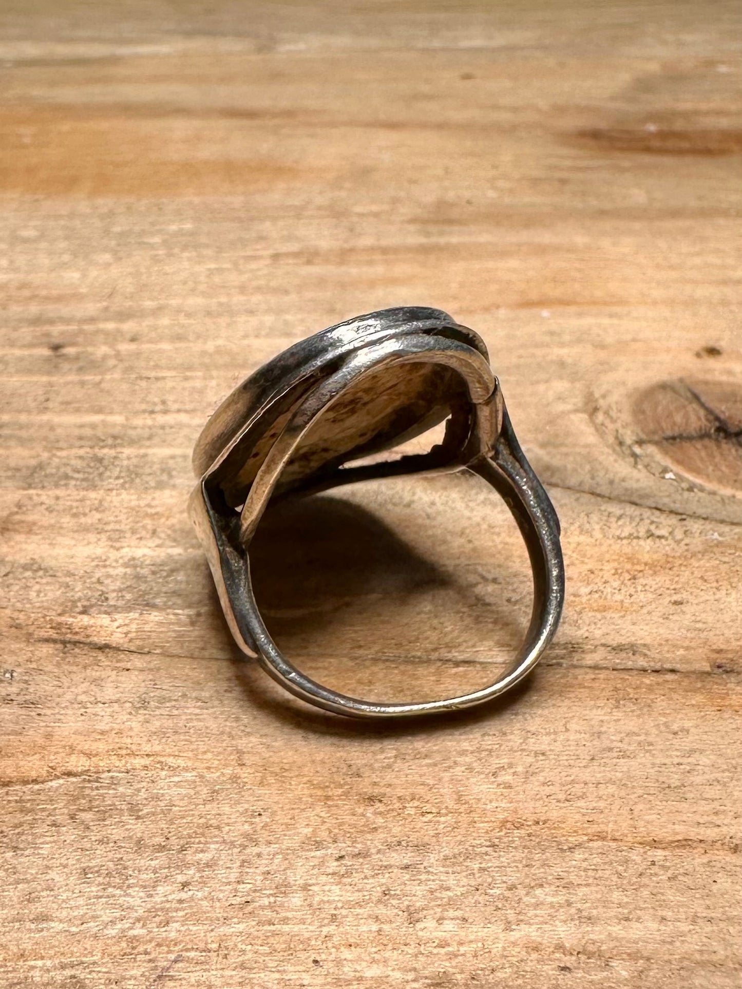 Vintage Raw Abalone Oval 925 Silver Size M Ring