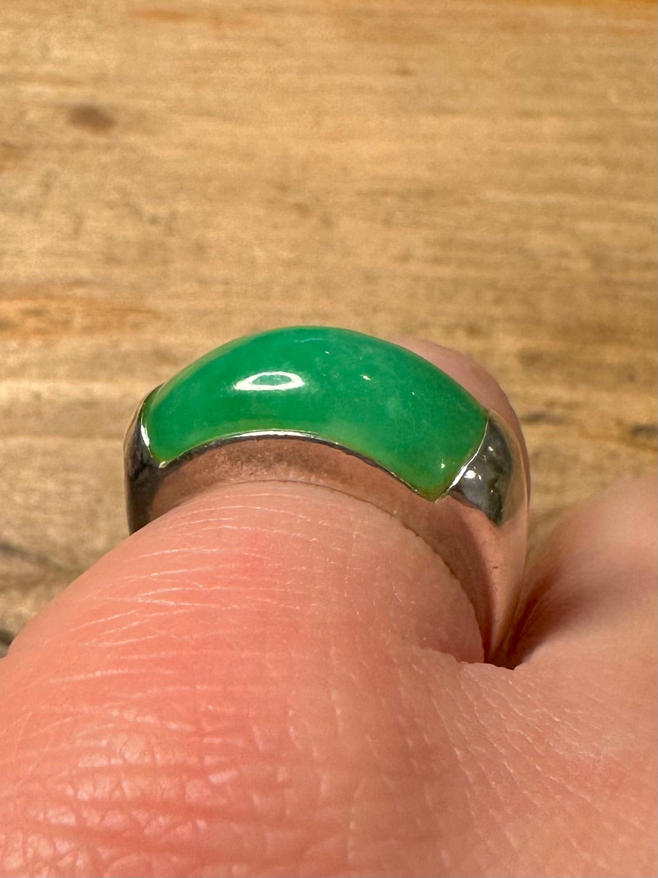 Modernist Jade Green 925 Silver Size L Ring