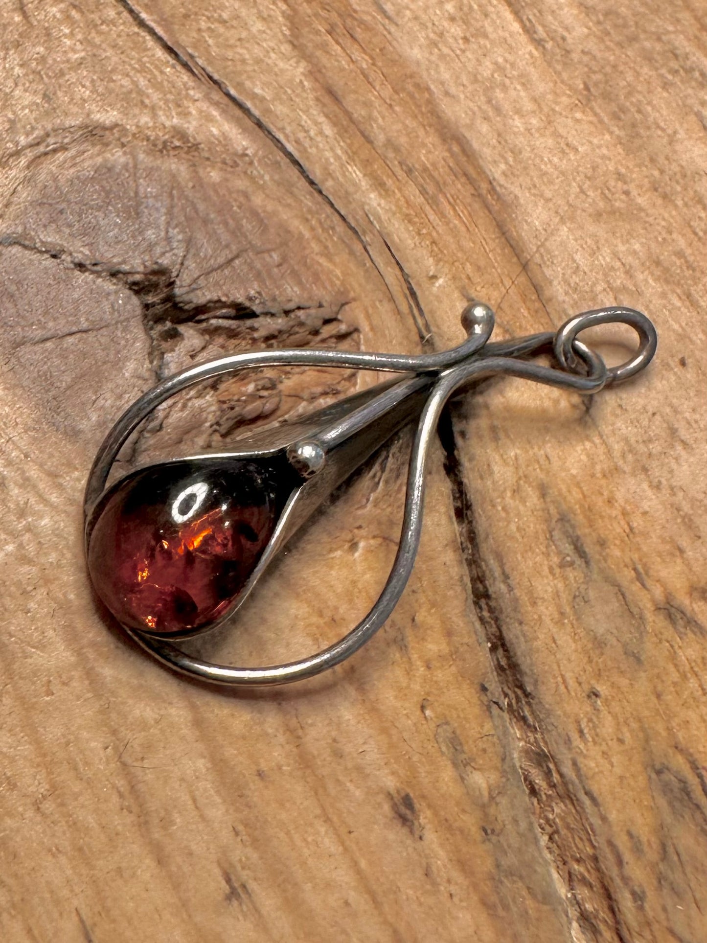 Modernist Amber 925 Silver Pendant