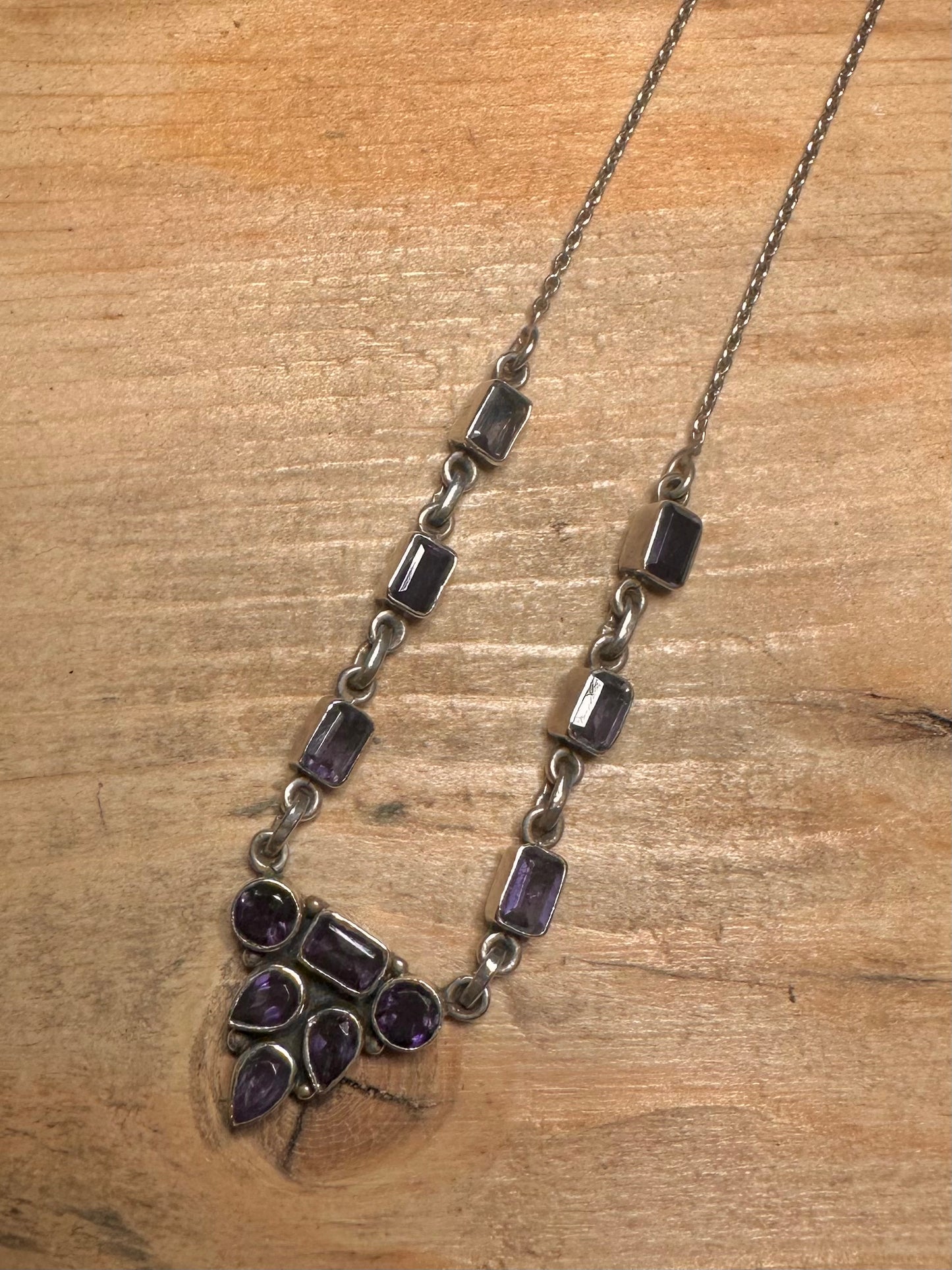 Vintage Amethyst Ornate 925 Silver 16 inch Necklace