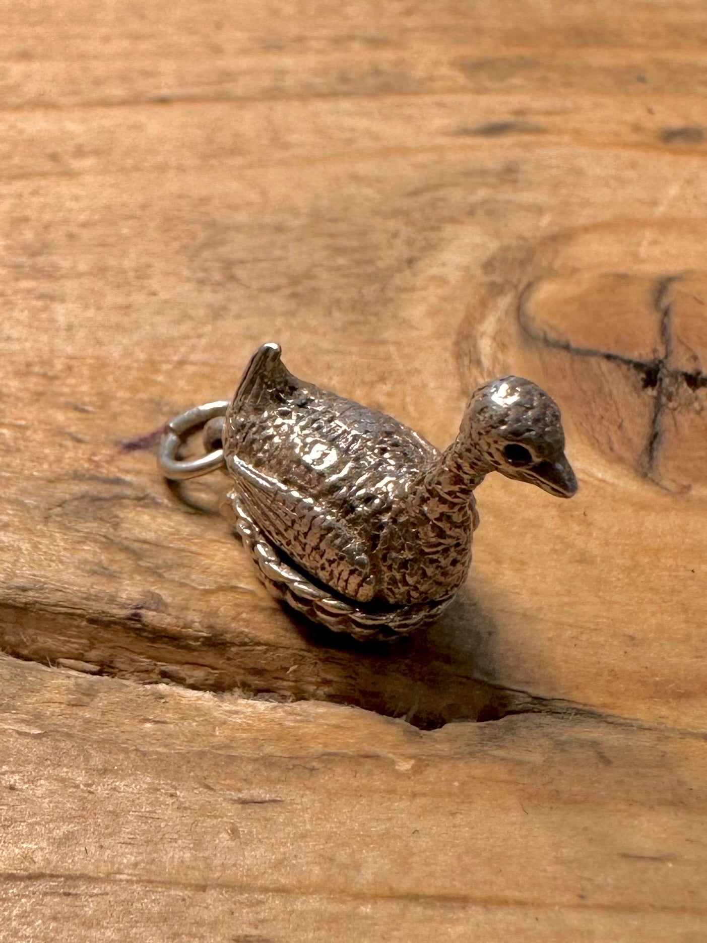 Vintage Nesting Geese Articulated 925 Silver Charm Pendant