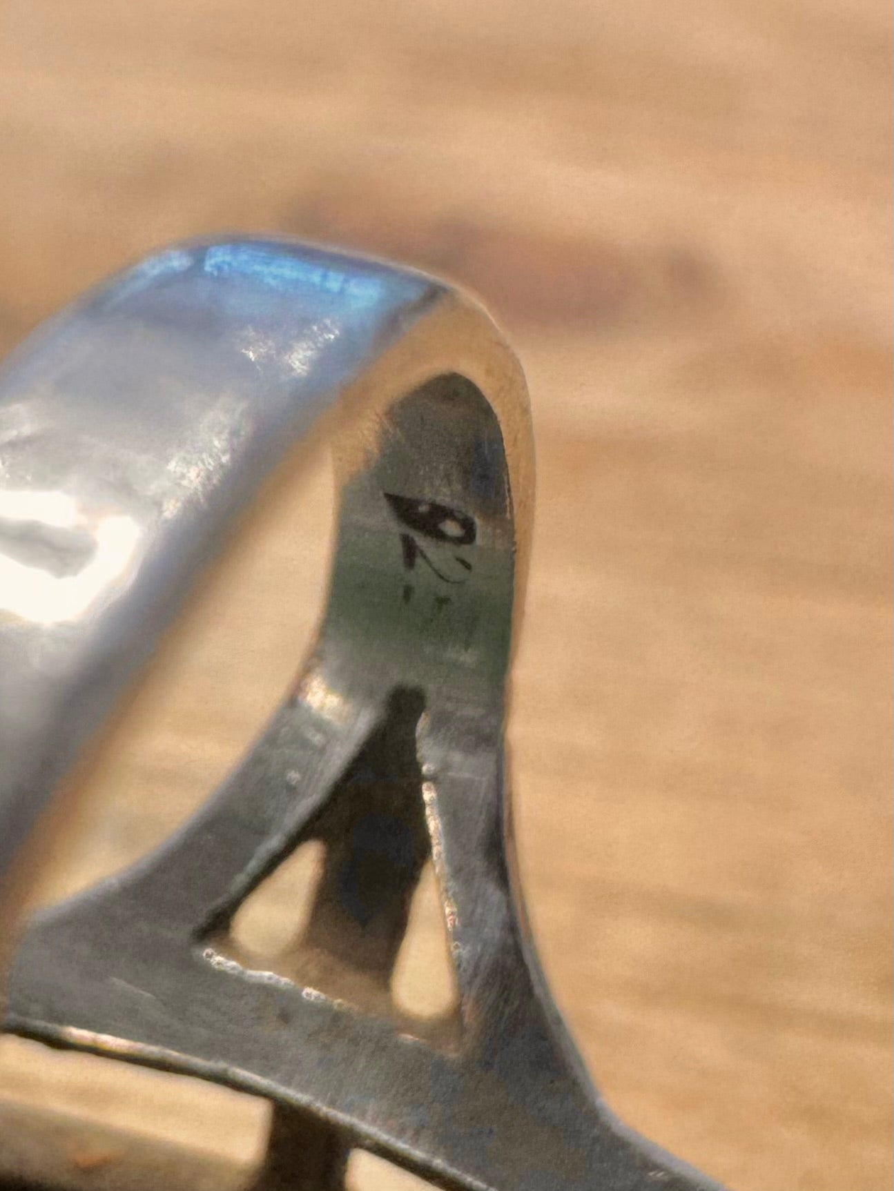 Vintage Elongated Green Stone 925 Silver Size N Ring
